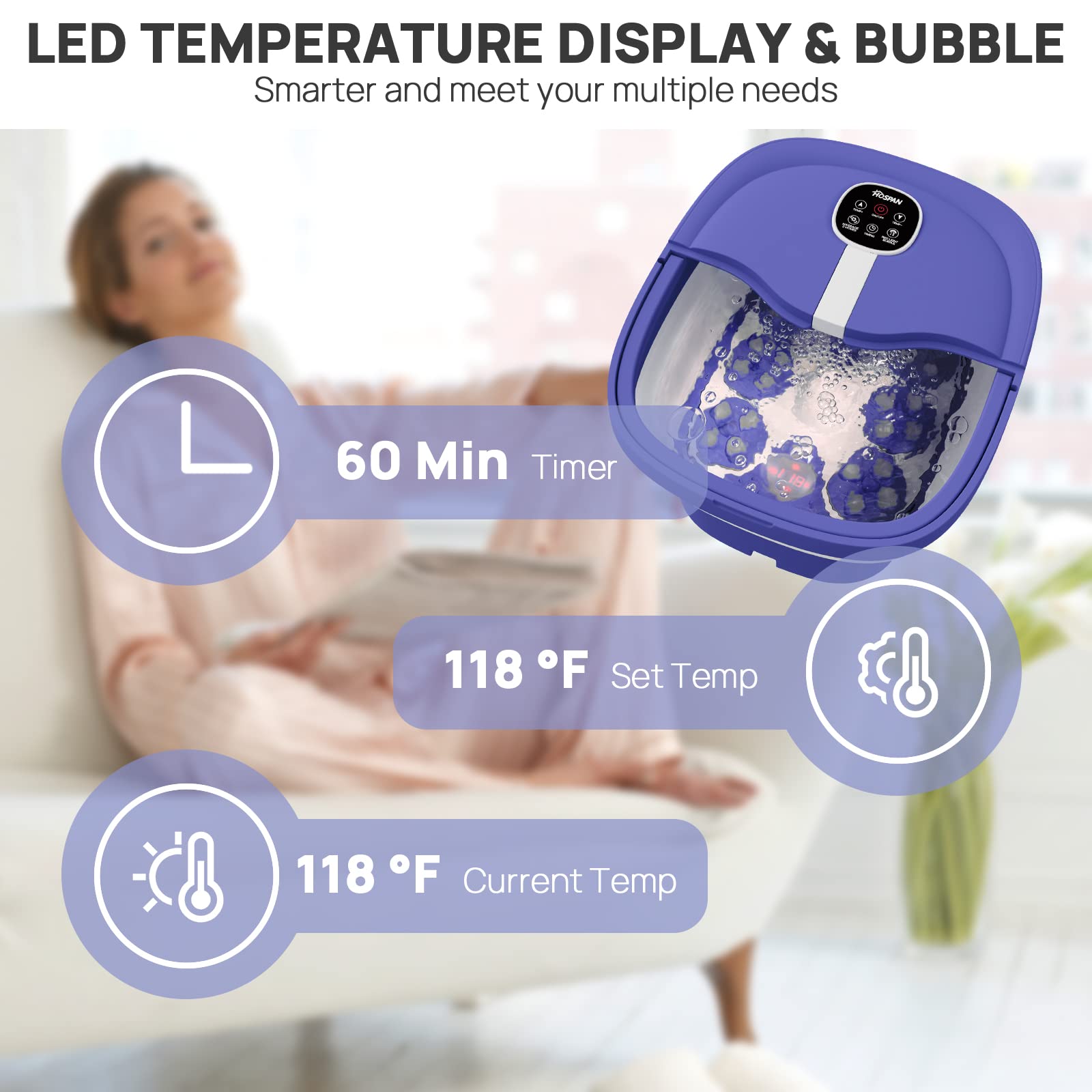 HOSPAN FS02A Collapsible Foot Spa — Electric Rotary Massage, Heat, Bubble, Remote