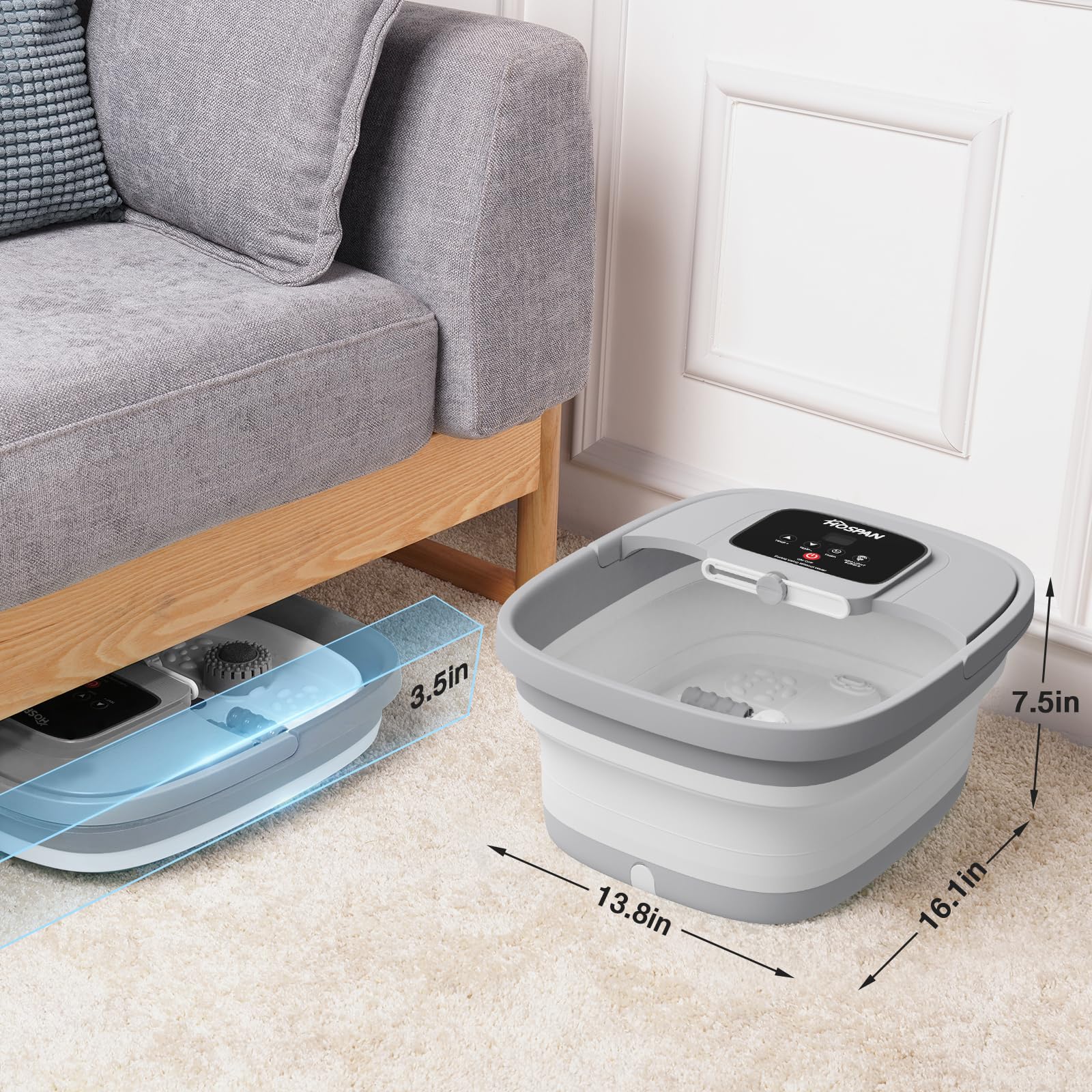 HOSPAN Collapsible Foot Spa with Heat, Bubble, Red Light, and 8 Shiatsu Rollers