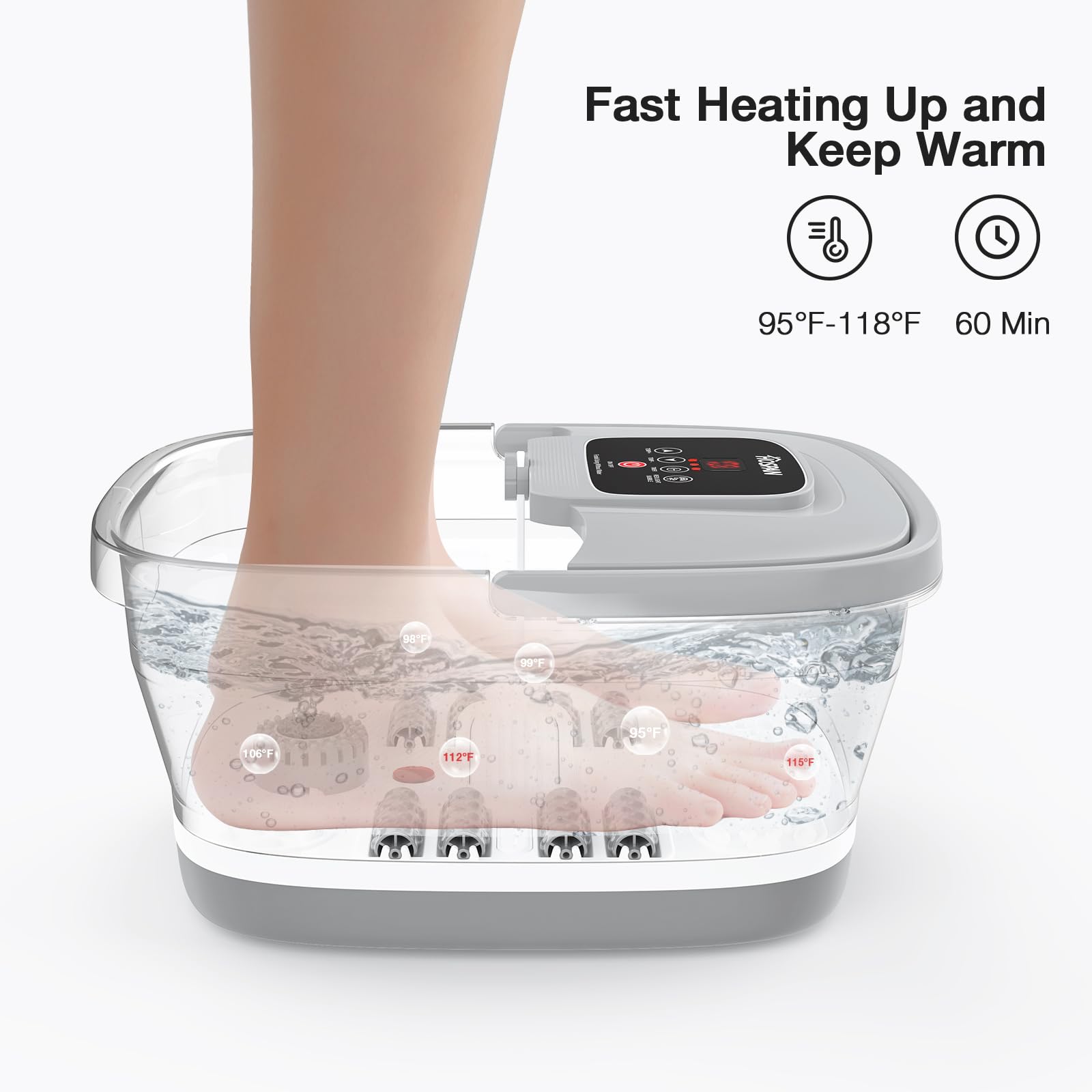 HOSPAN Collapsible Foot Spa with Heat, Bubble, Red Light, and 8 Shiatsu Rollers