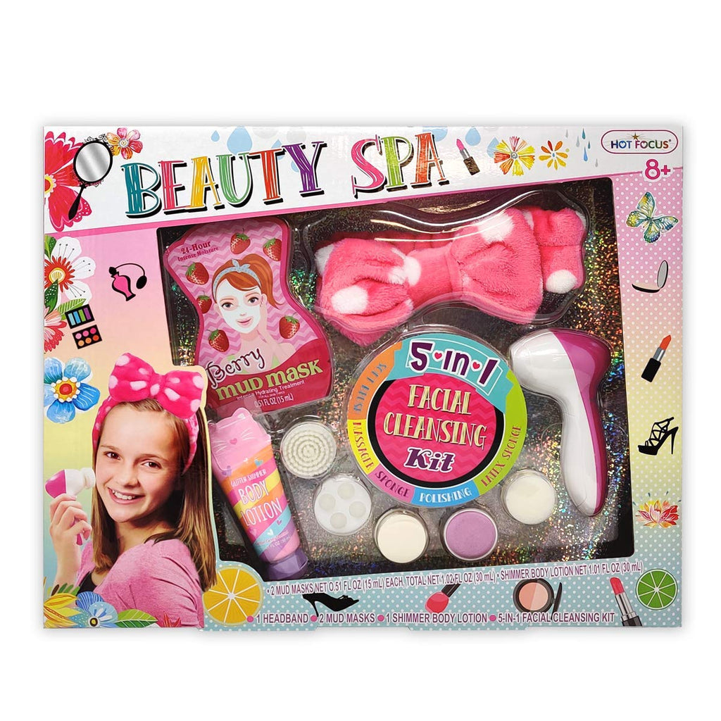 Hot Focus Kids Spa Kit for Girls – Deluxe Spa Day Set with Facial Cleanser Machine & Mud Mask