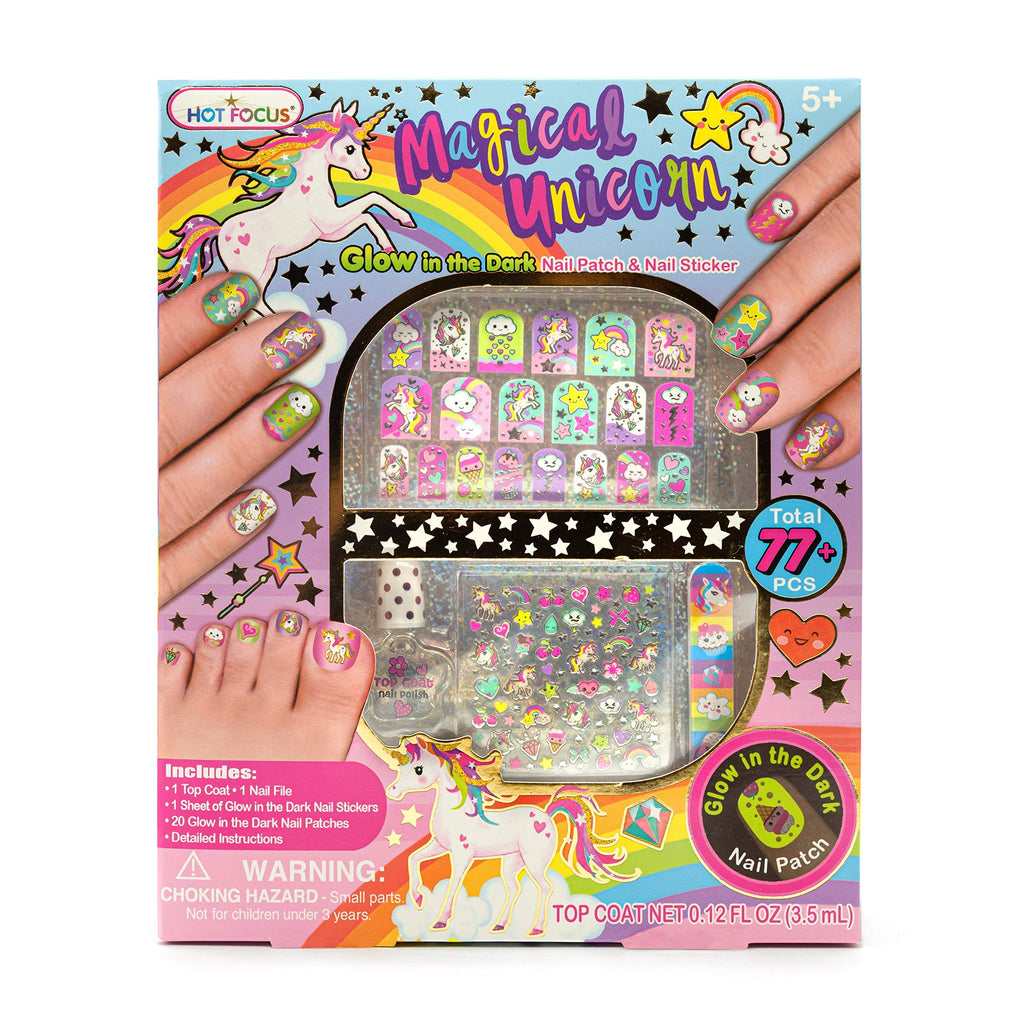 Hot Focus Unicorn Nail Kit – 77+ Pieces Kids Nail Art Spa Set for Girls 5–12