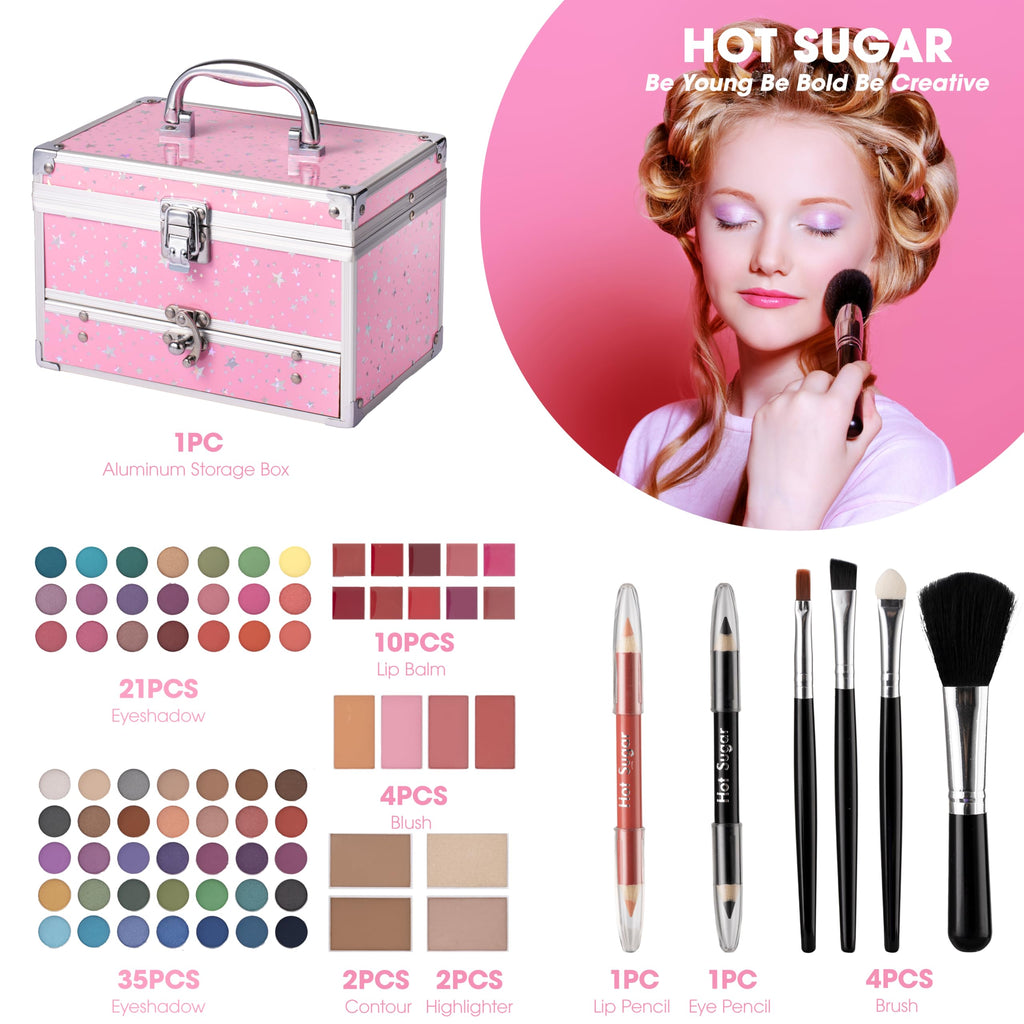 Hot Sugar Teen Makeup Kit with Train Case (Pink) – Portable Beginner Set