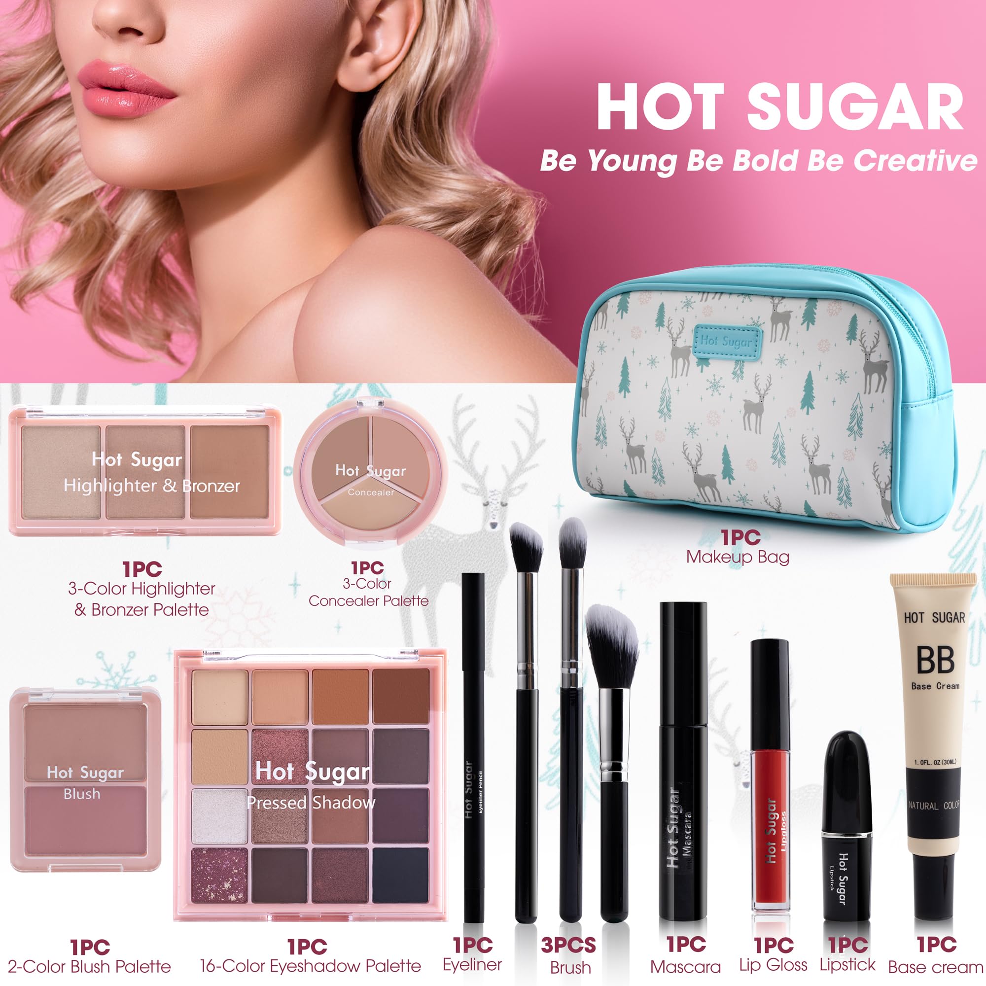 Hot Sugar Travel Makeup Kit All-in-One – Blue Cosmetic Set for Beginners & Pros