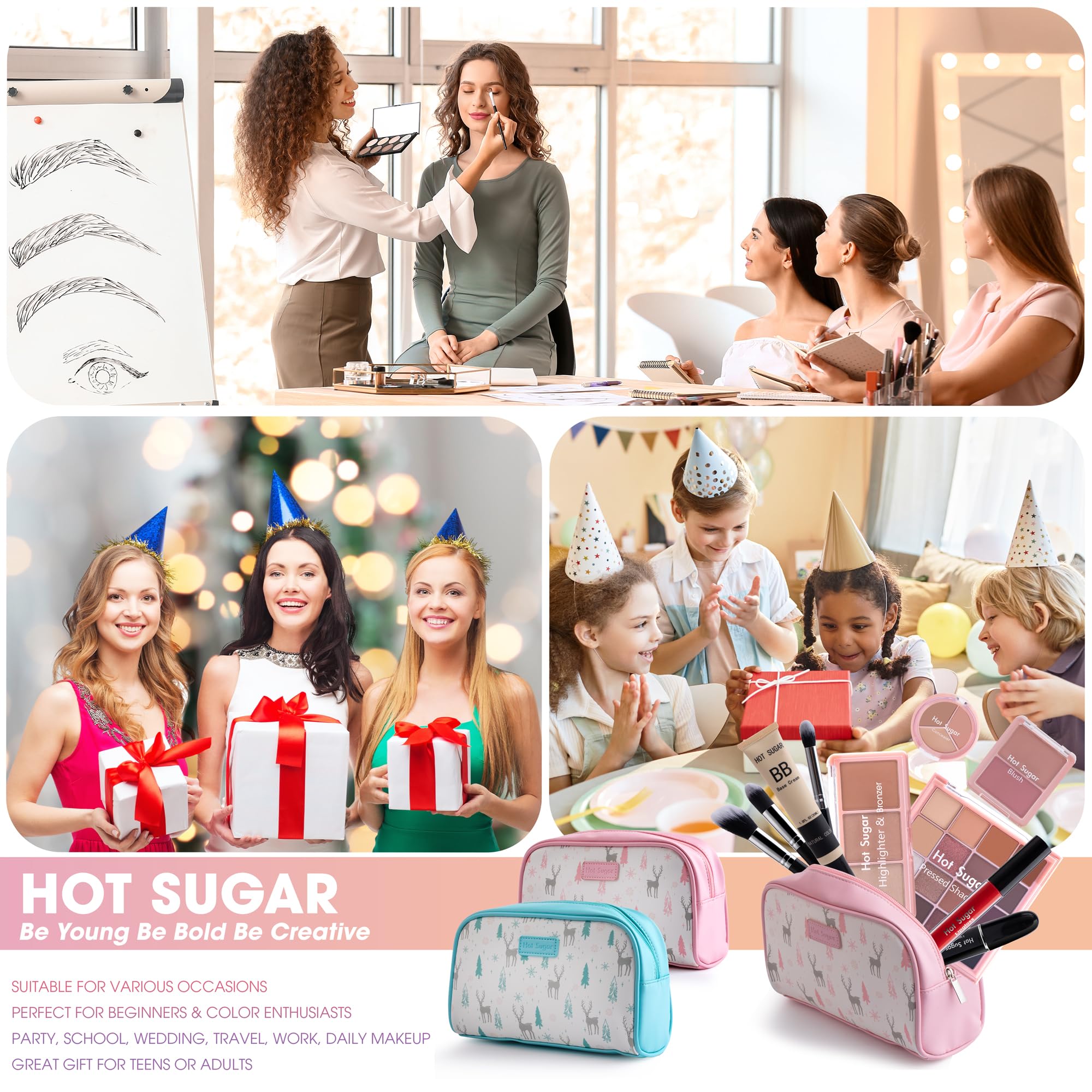 Hot Sugar Travel Makeup Kit All-in-One – Blue Cosmetic Set for Beginners & Pros