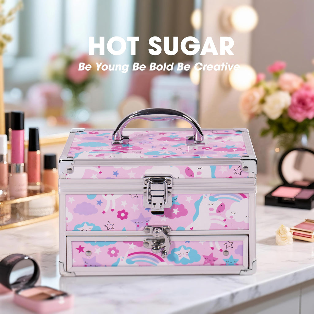 Hot Sugar Makeup Kit for Teens with Unicorn Train Case – Portable Gift Set