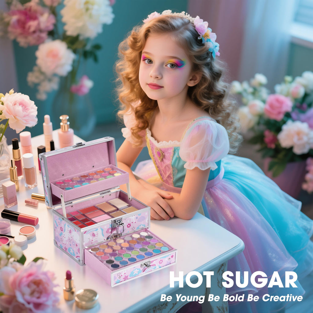 Hot Sugar Makeup Kit for Teens with Unicorn Train Case – Portable Gift Set