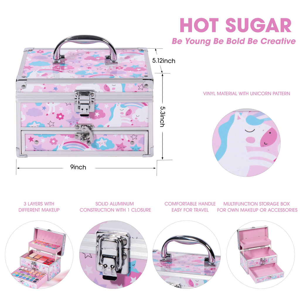 Hot Sugar Makeup Kit for Teens with Unicorn Train Case – Portable Gift Set