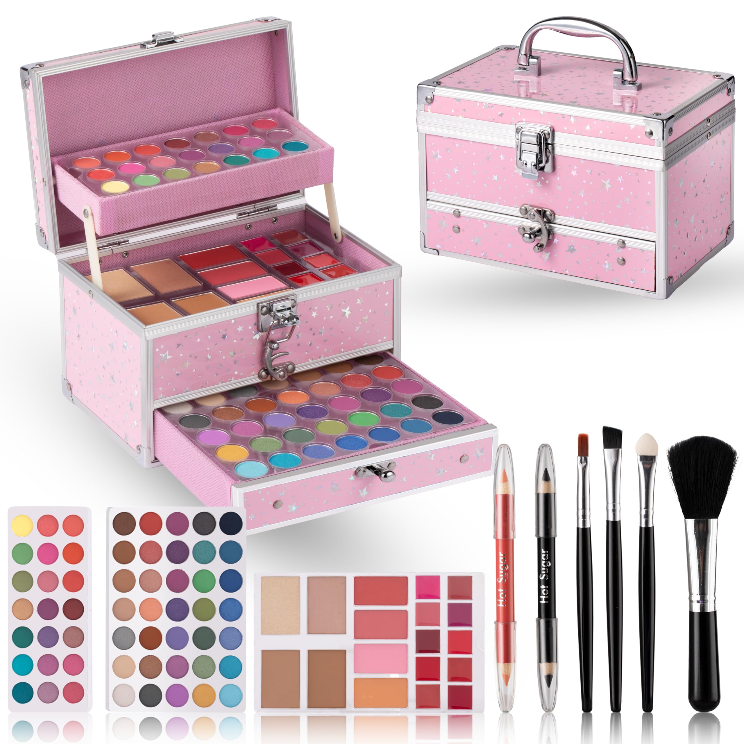 Hot Sugar Teen Makeup Kit with Train Case (Pink) – Portable Beginner Set