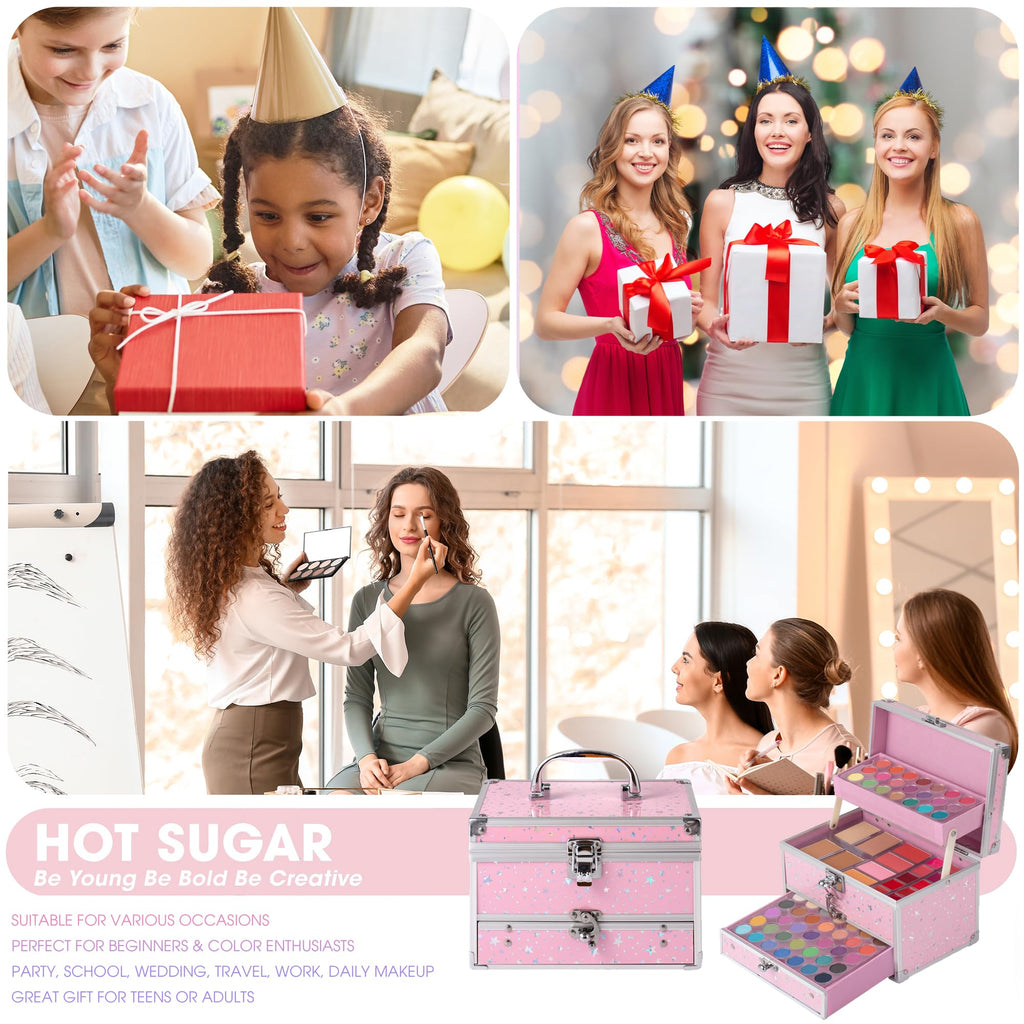 Hot Sugar Teen Makeup Kit with Train Case (Pink) – Portable Beginner Set