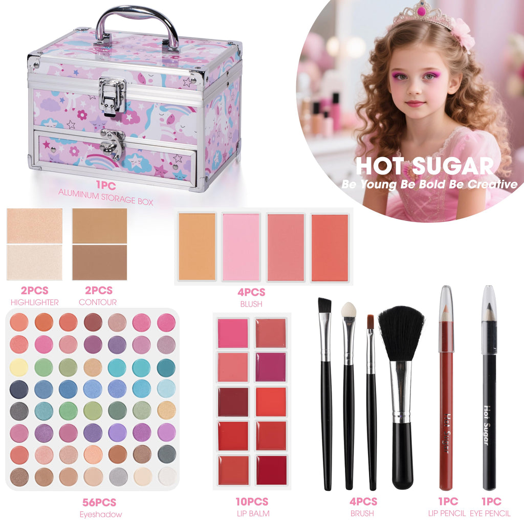 Hot Sugar Makeup Kit for Teens with Unicorn Train Case – Portable Gift Set