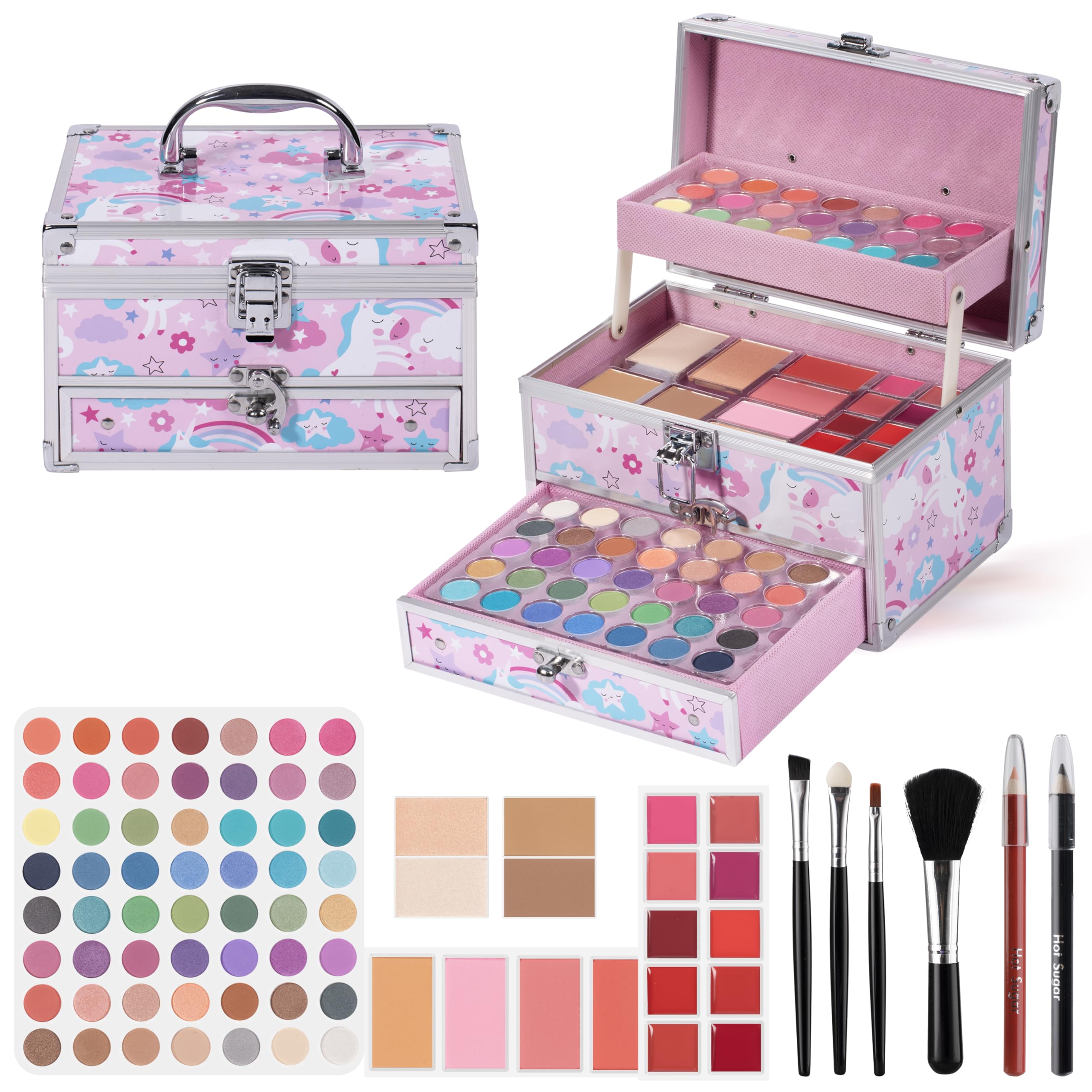 Hot Sugar Makeup Kit for Teens with Unicorn Train Case – Portable Gift Set