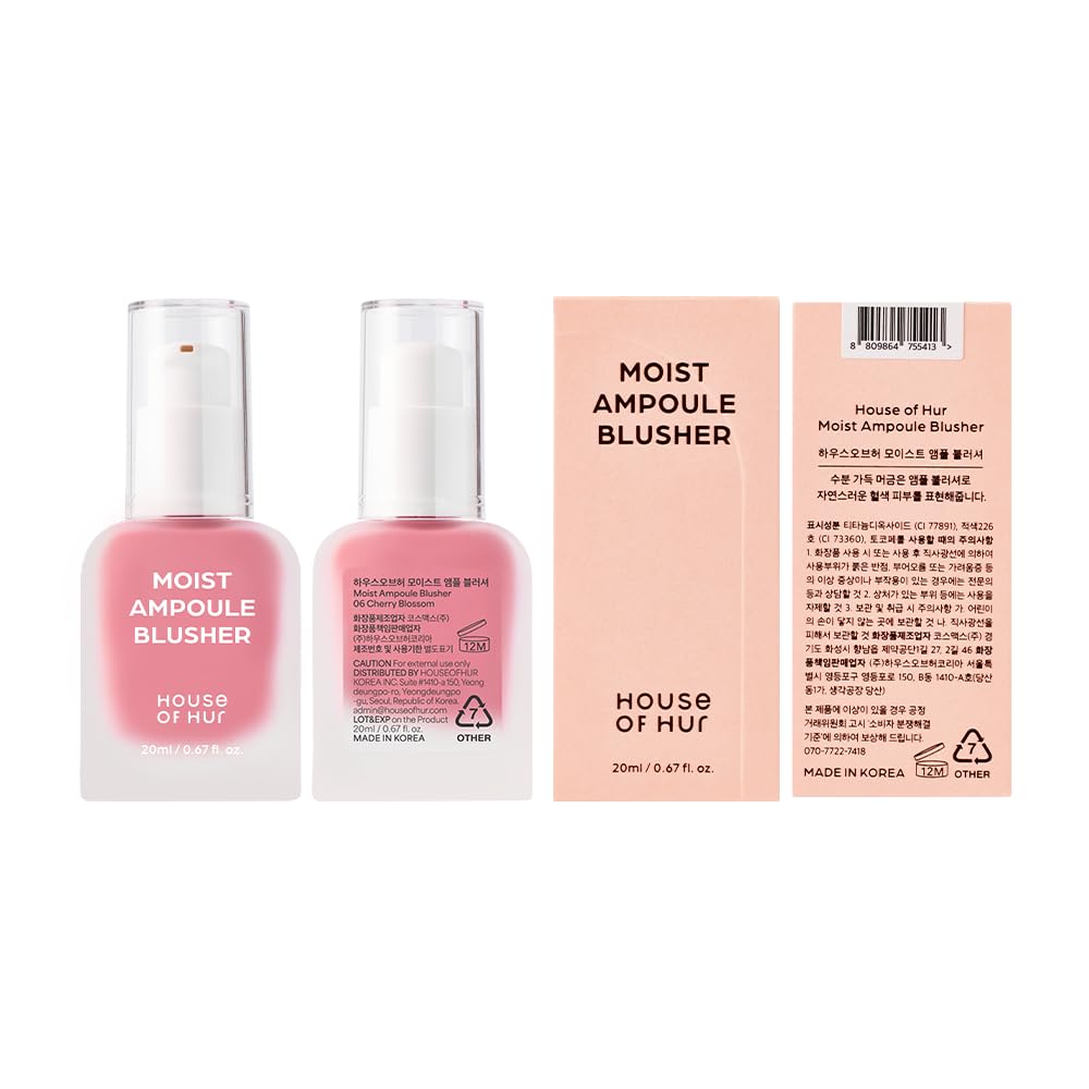 House of Hur Moist Ampoule Blusher with 50% Moisture Essence | Hydrating & Long-Lasting Blush – Cherry Blossom