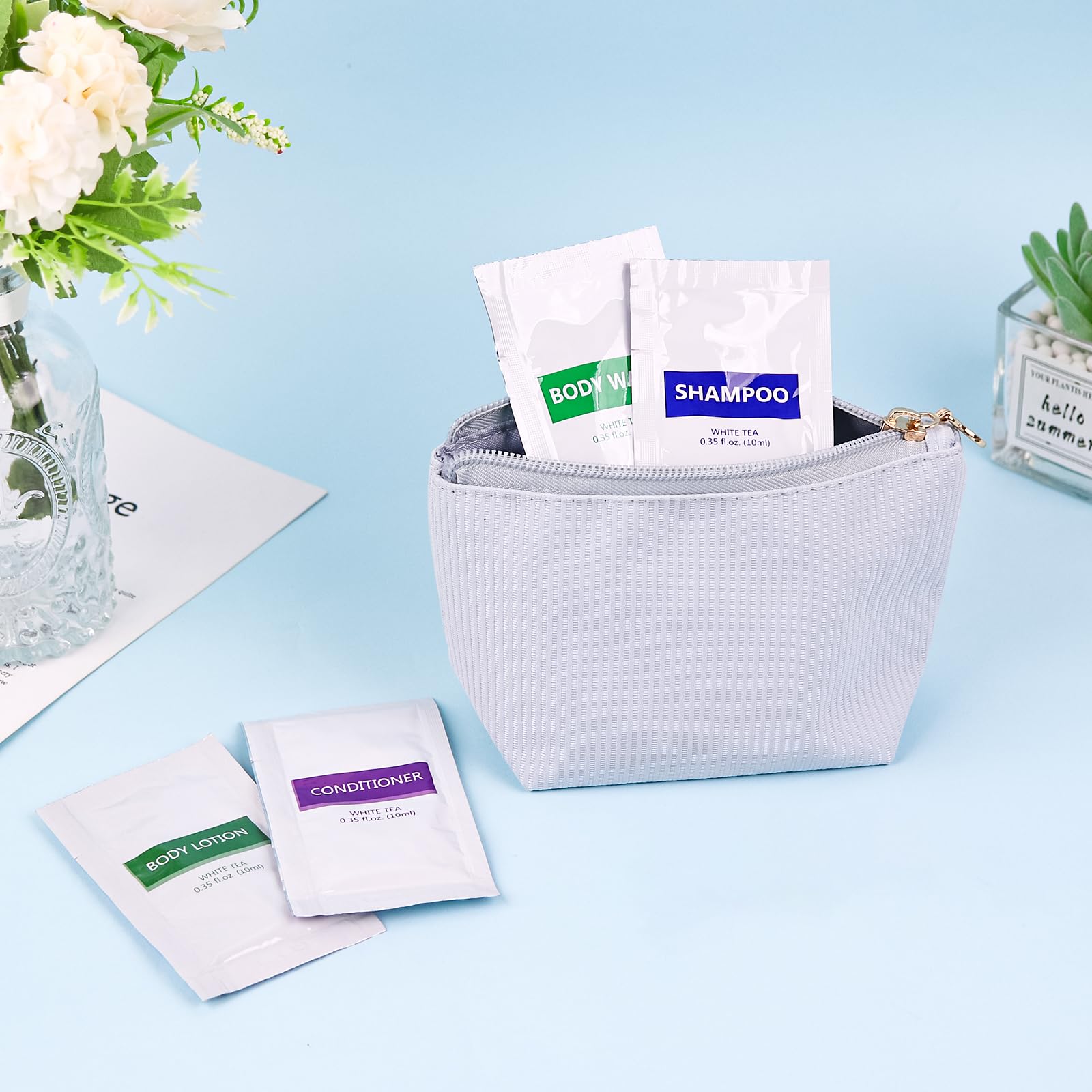 HQSLsund 4IN1 Travel Toiletries Set – 100 Pcs Bulk (10ml Each) – Body Wash, Shampoo, Conditioner, Lotion