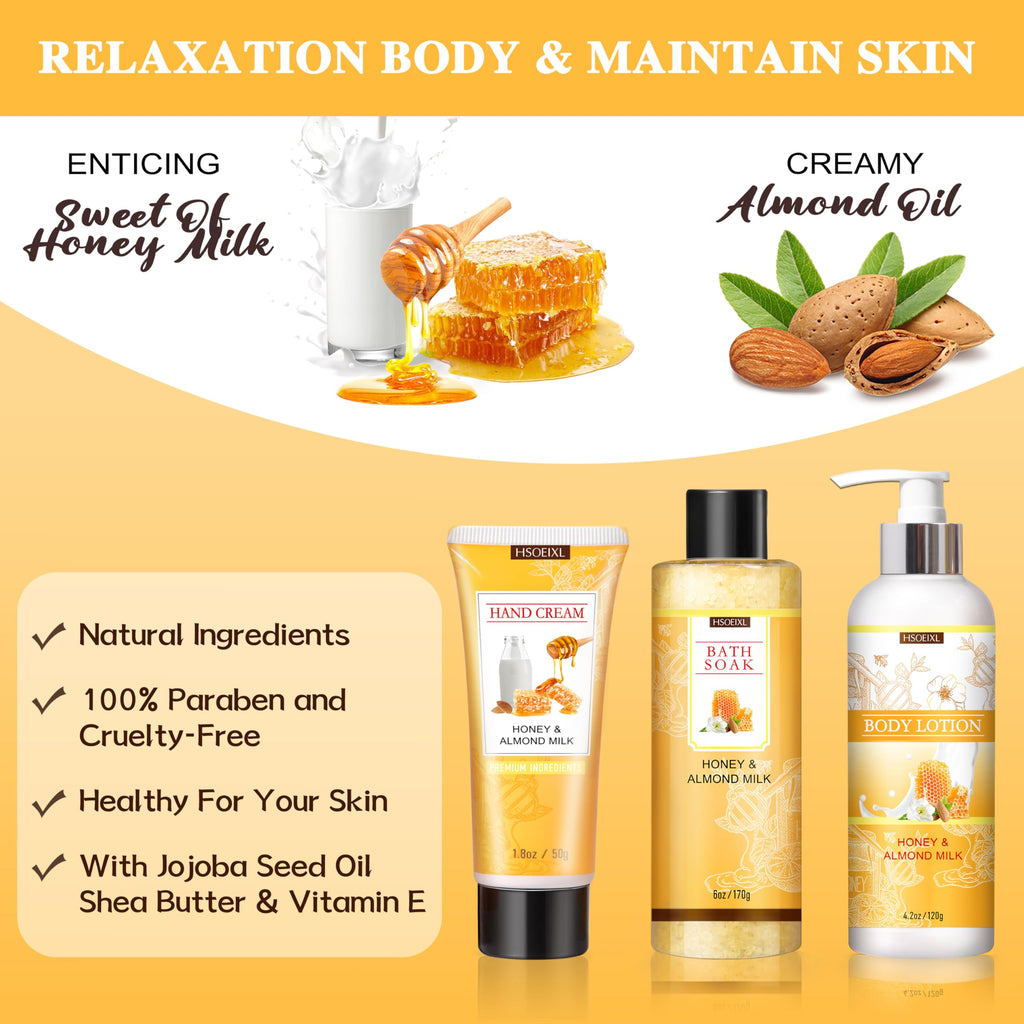 HSOEIXL 9-Piece Almond Milk & Honey Bath & Spa Gift Set – Gifts for Women