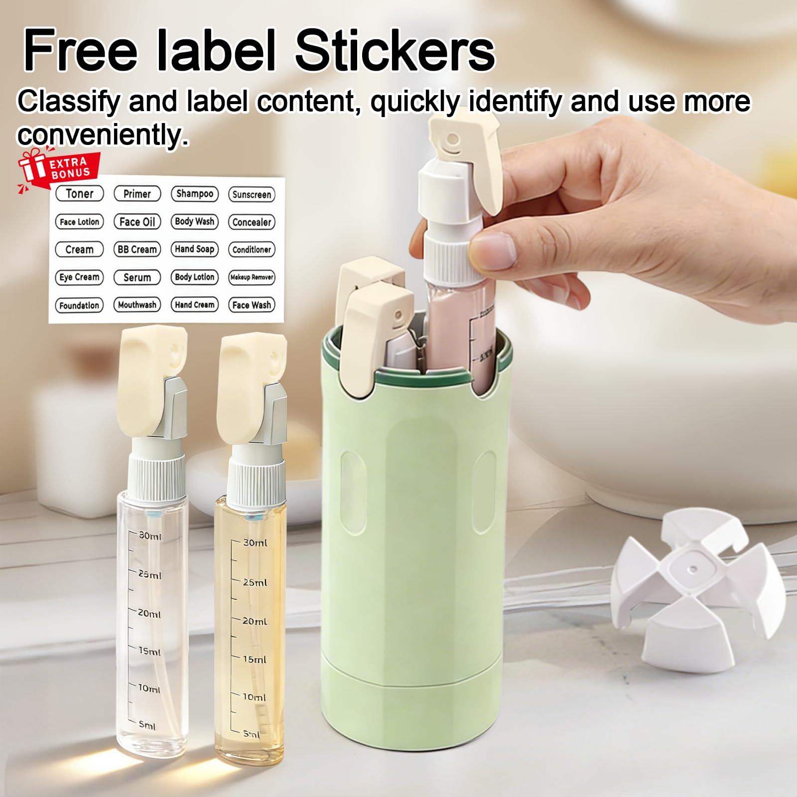 HSXCCL 4-in-1 Travel Dispenser Bottles | Refillable, Spill-Proof & Space-Saving for Vacation or Business Trips