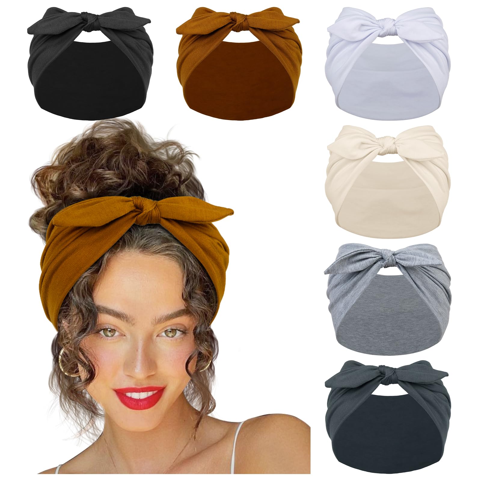 Huachi 6-Pack Bow Headbands for Women – 7-Inch Extra-Wide, Non-Slip Workout Hair Accessories