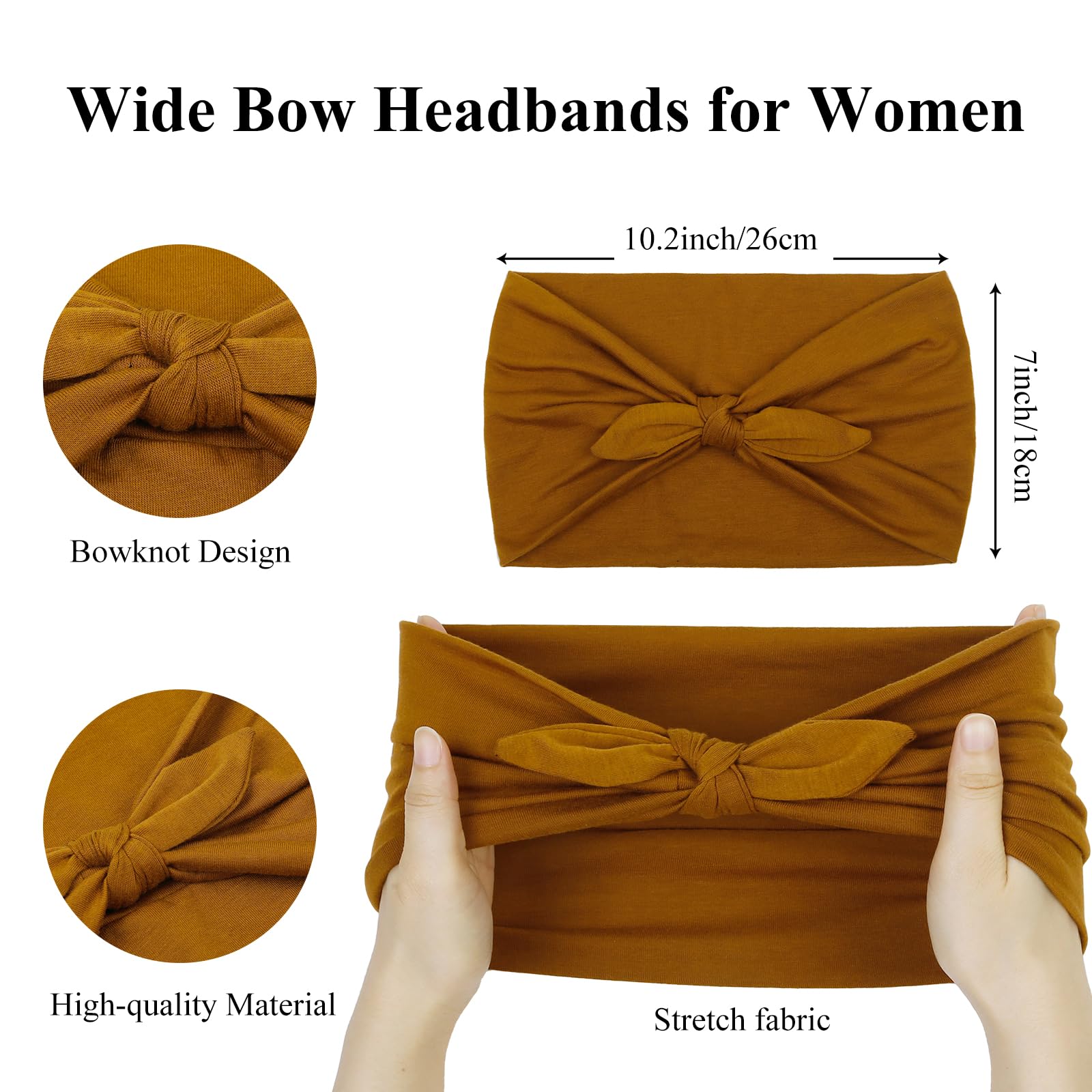 Huachi 6-Pack Bow Headbands for Women – 7-Inch Extra-Wide, Non-Slip Workout Hair Accessories