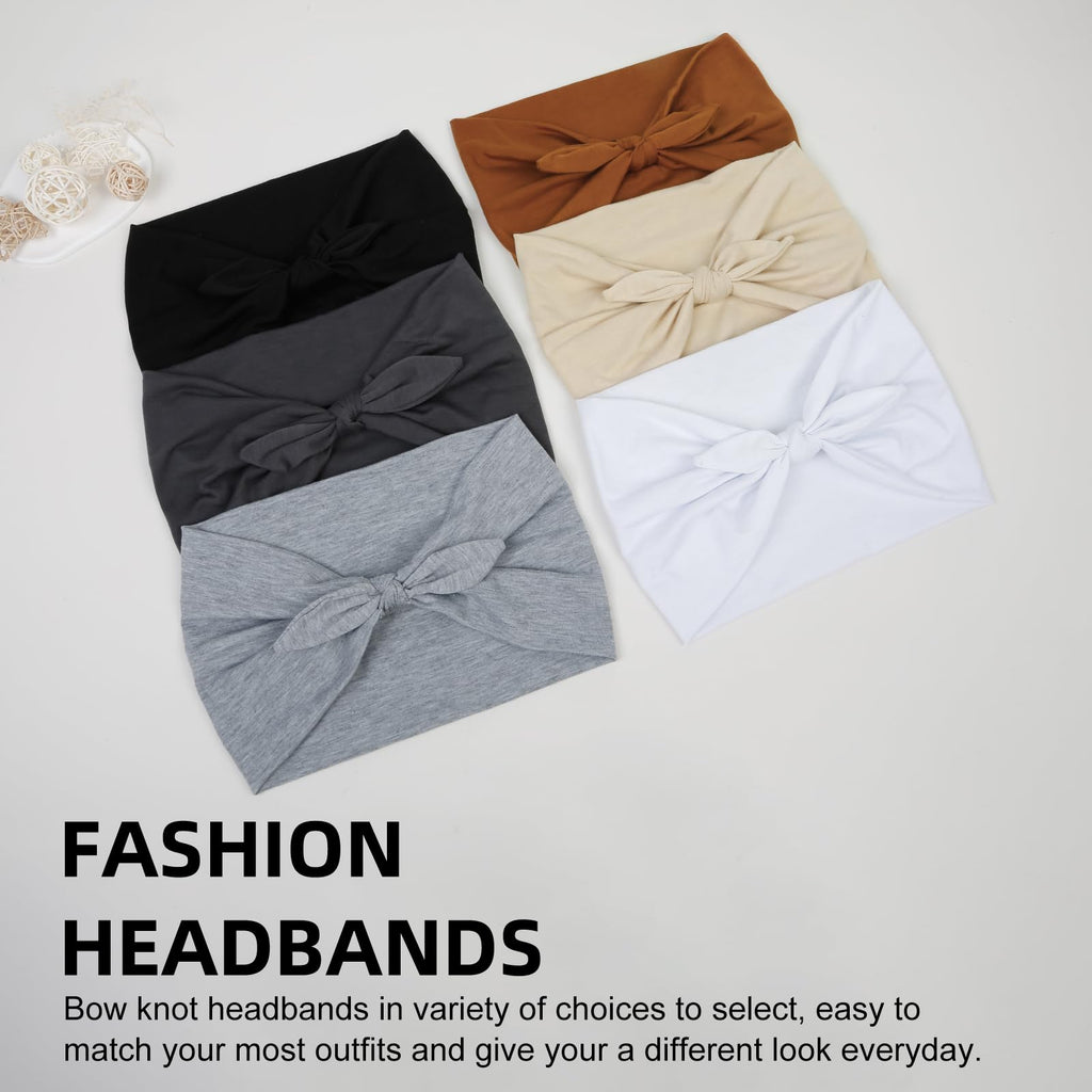 Huachi 6-Pack Bow Headbands for Women – 7-Inch Extra-Wide, Non-Slip Workout Hair Accessories
