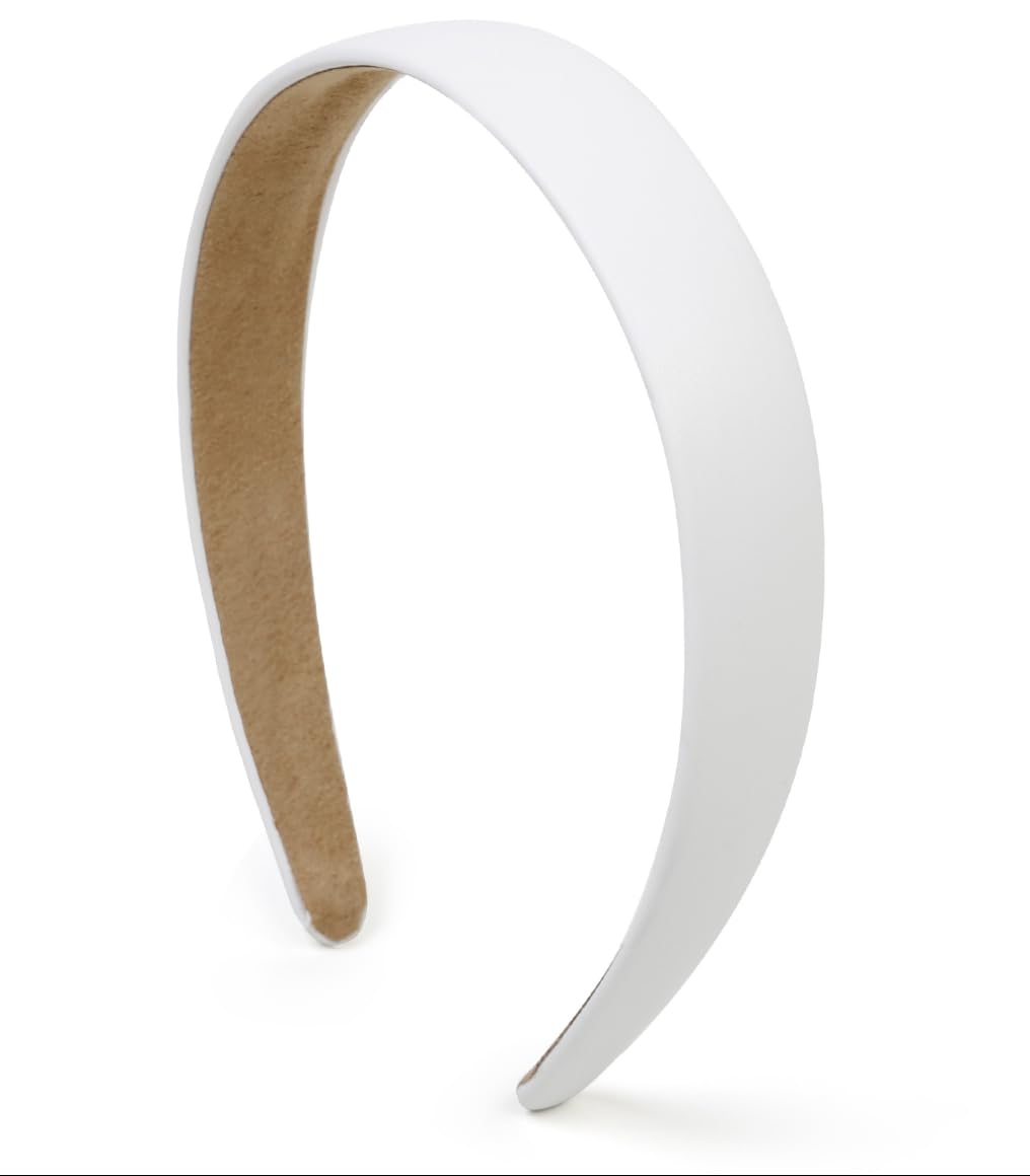Huachi White Faux Leather Headband for Women – 1-Inch Thin Hair Band