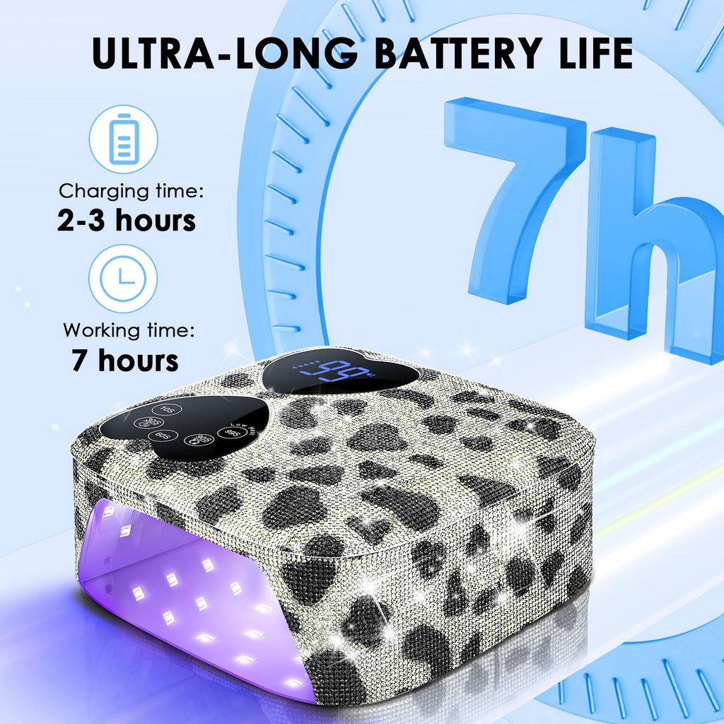 HUITINE 80W UV LED Nail Lamp Cordless – Cow Diamond, 5 Timers & Mirror Base