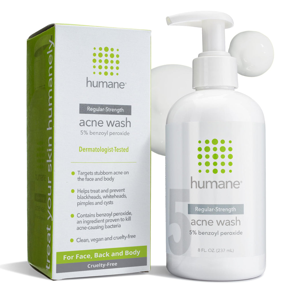 Humane 5% Benzoyl Peroxide Face Wash | Regular-Strength Acne Cleanser for Face, Back & Body | 8 oz | Cruelty-Free
