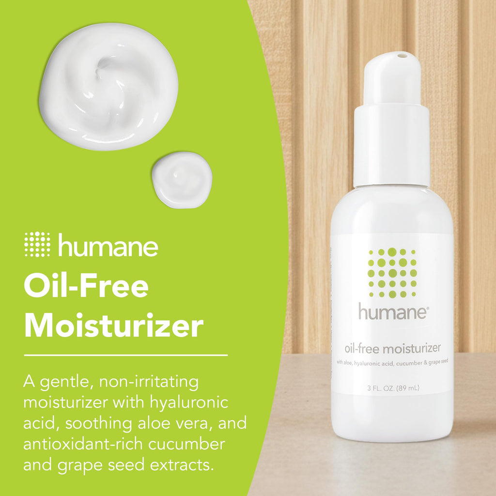 Humane Oil-Free Daily Moisturizer for Acne-Prone Skin – 4 oz with Hyaluronic Acid, Aloe Vera, Cucumber & Grapeseed