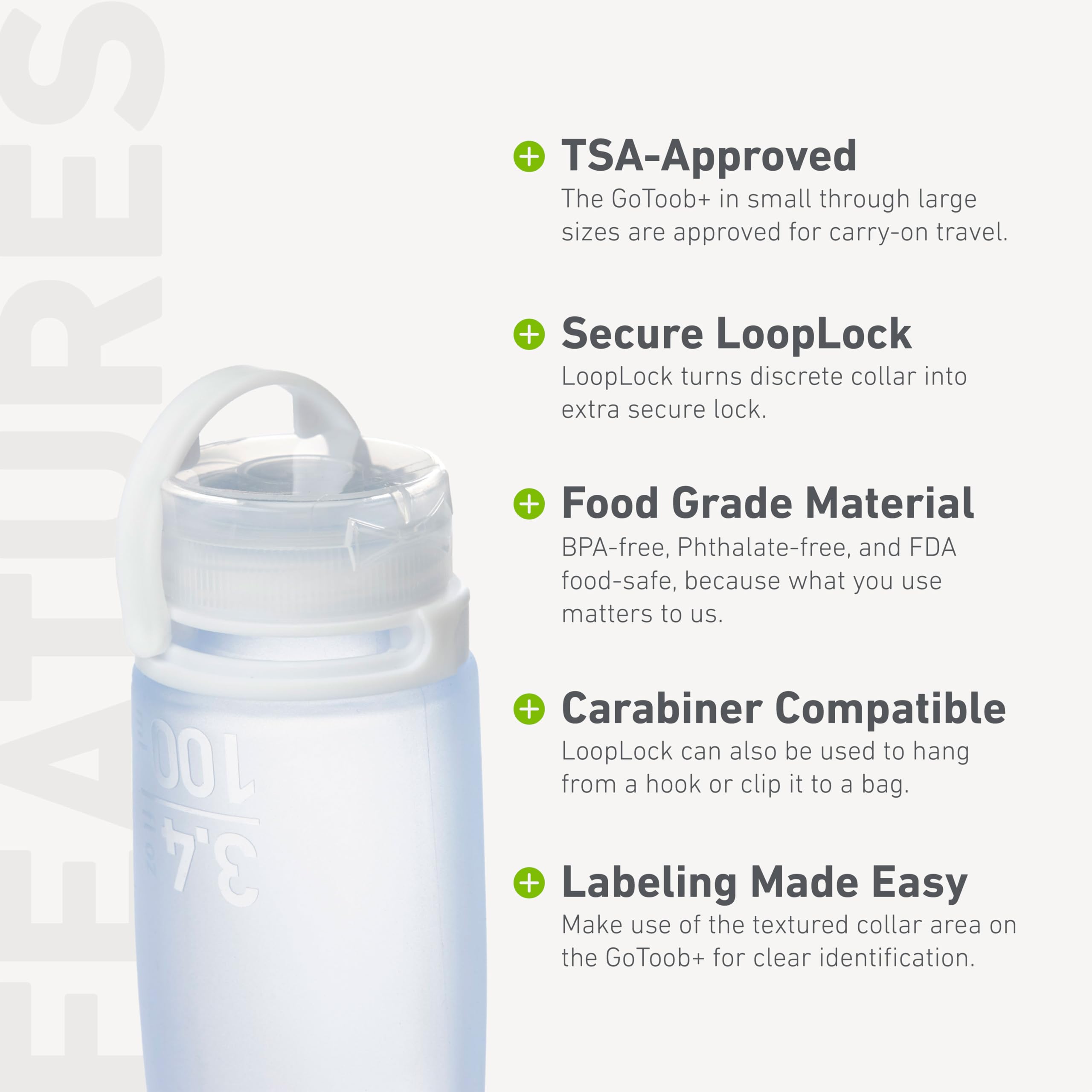 humangear GoToob+ 3-Pack (Small) | Refillable Silicone Travel Bottles with Locking Lid | 1.7 fl oz