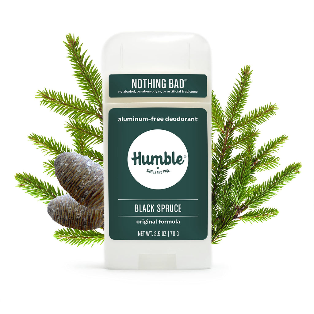 HUMBLE BRANDS Original Formula Aluminum-Free Deodorant — Long-Lasting Odor Control, Black Spruce | Full & Travel Pack
