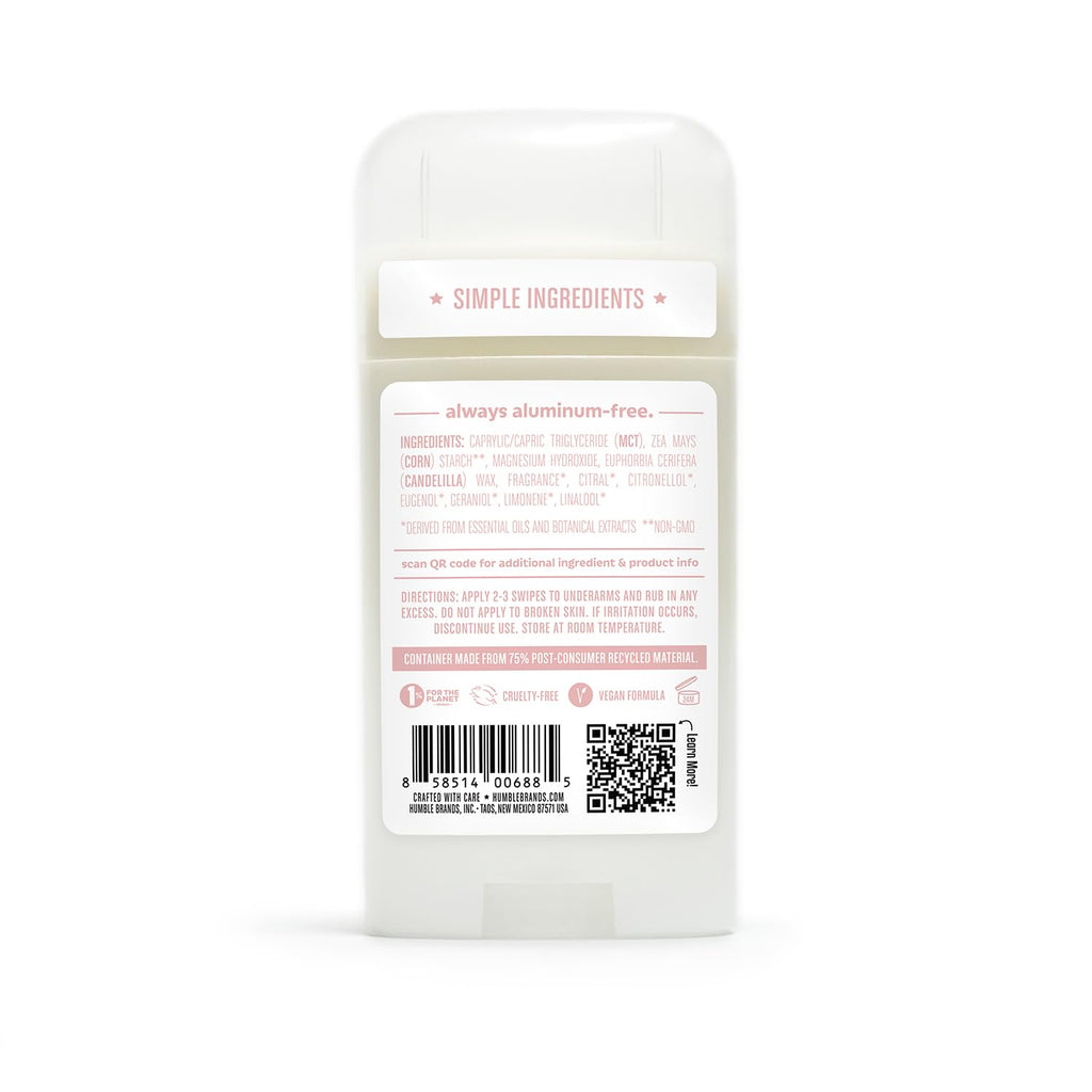 HUMBLE BRANDS Aluminum-Free Deodorant – Moroccan Rose, 3 Pack, Vegan & Cruelty-Free, Sensitive Skin