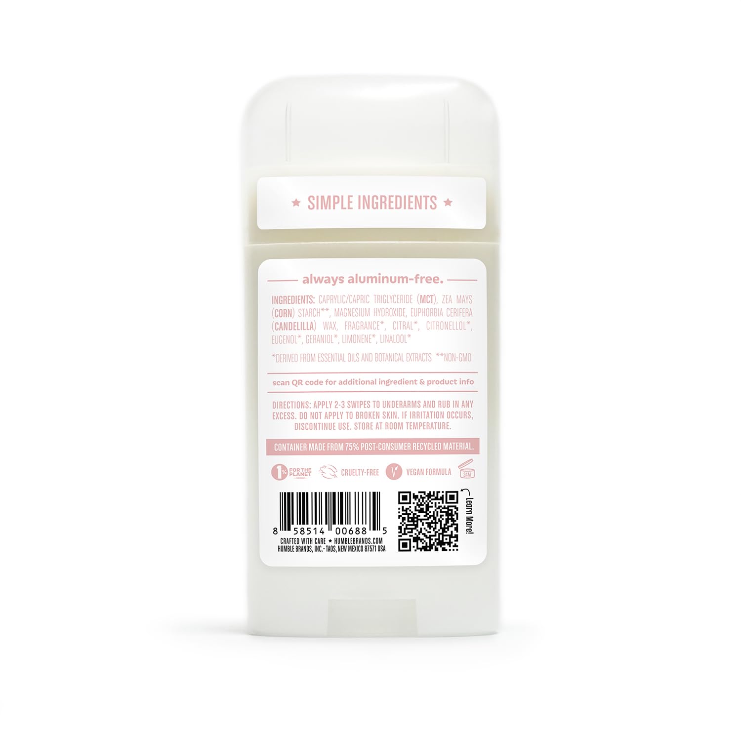 HUMBLE BRANDS Aluminum-Free Deodorant – Moroccan Rose, 3 Pack, Vegan & Cruelty-Free, Sensitive Skin