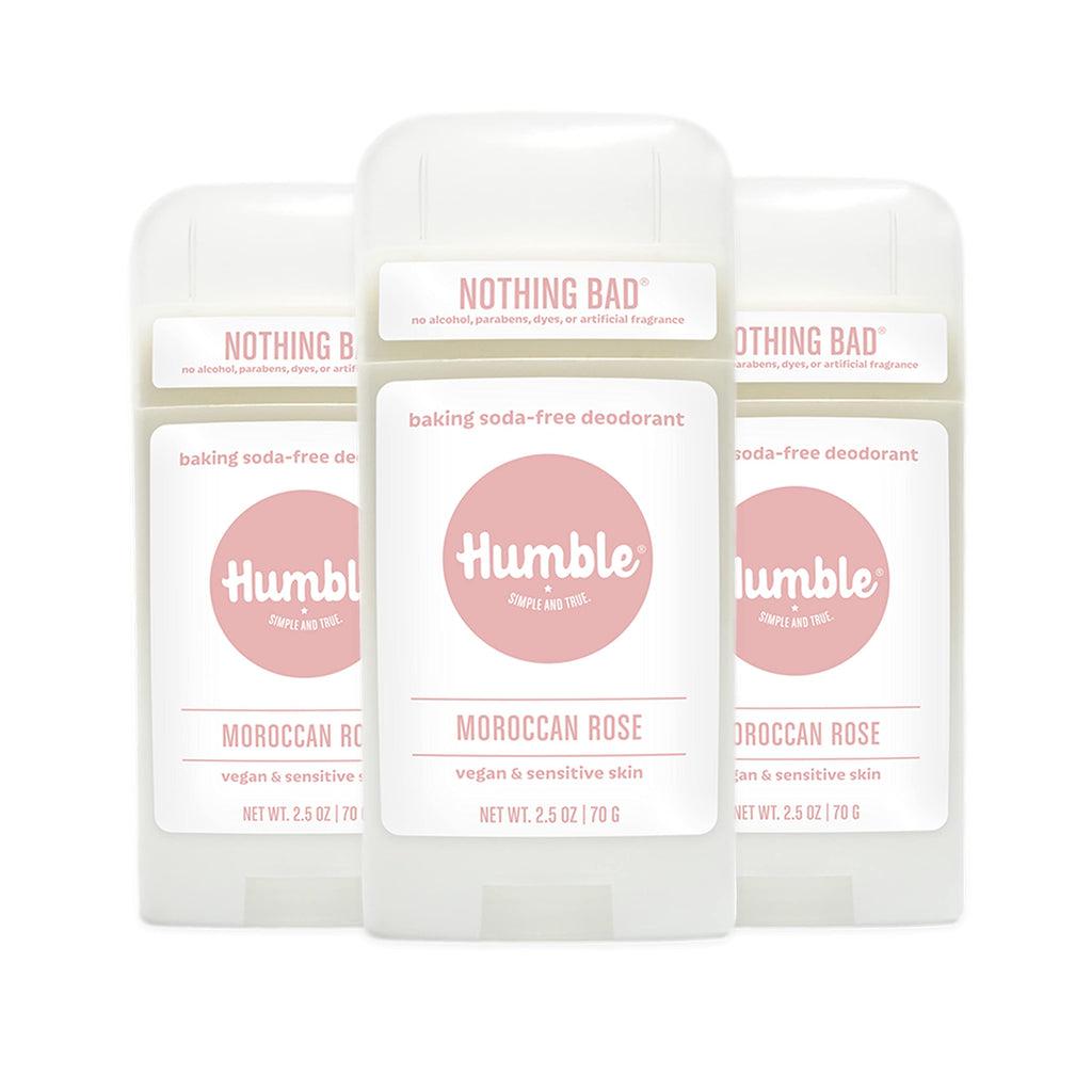 HUMBLE BRANDS Aluminum-Free Deodorant – Moroccan Rose, 3 Pack, Vegan & Cruelty-Free, Sensitive Skin