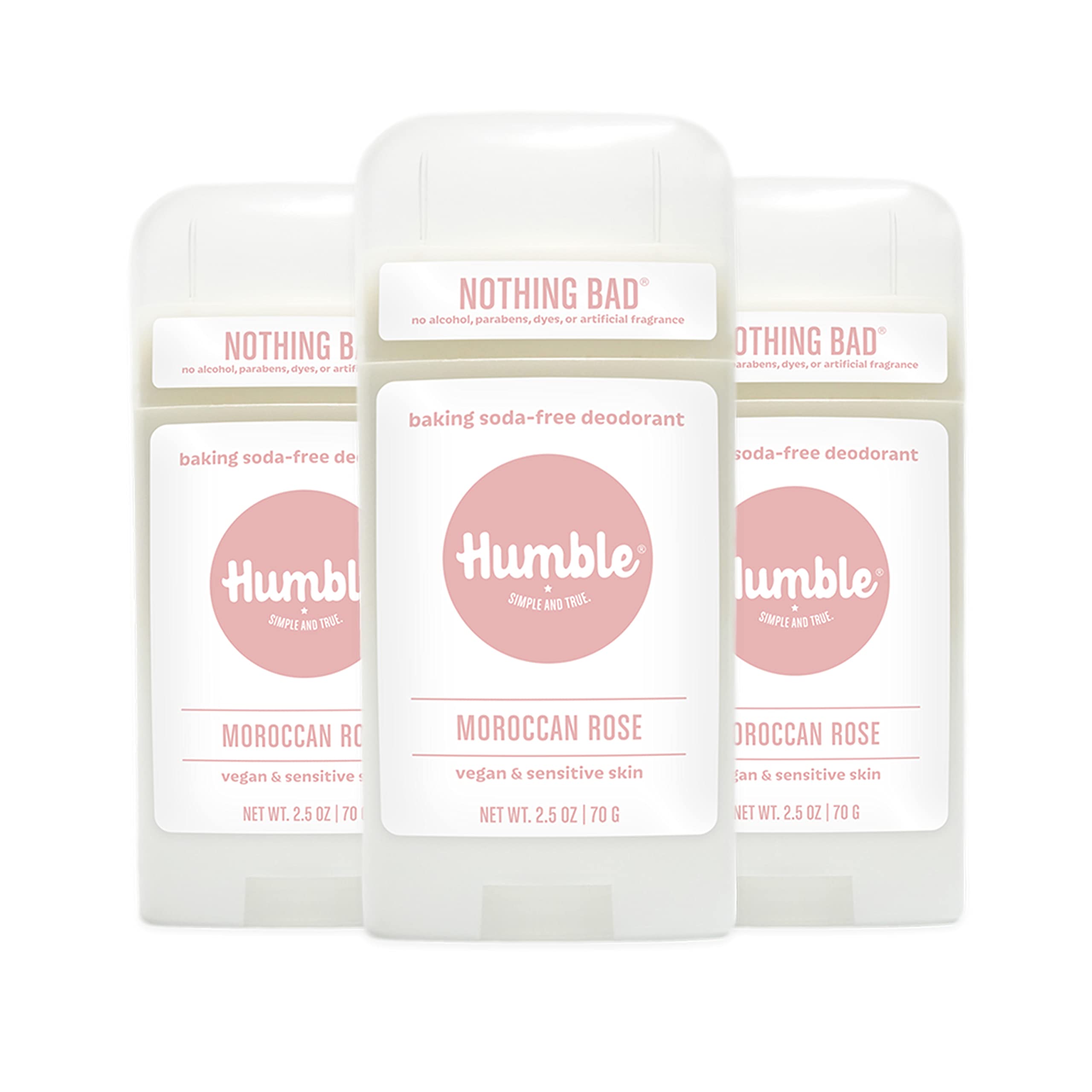 HUMBLE BRANDS Aluminum-Free Deodorant – Moroccan Rose, 3 Pack, Vegan & Cruelty-Free, Sensitive Skin