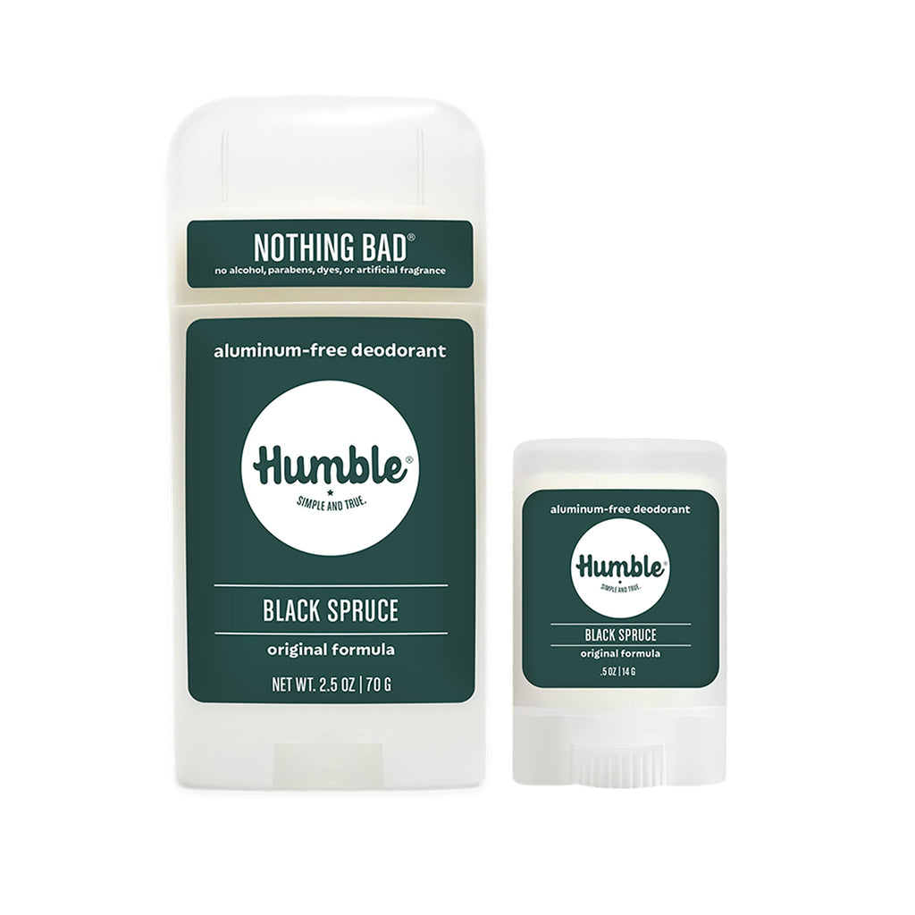HUMBLE BRANDS Original Formula Aluminum-Free Deodorant — Long-Lasting Odor Control, Black Spruce | Full & Travel Pack