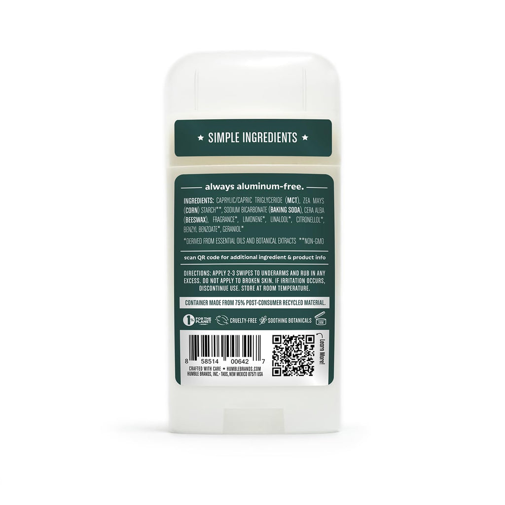 HUMBLE BRANDS Original Formula Aluminum-Free Deodorant — Long-Lasting Odor Control, Black Spruce | Full & Travel Pack