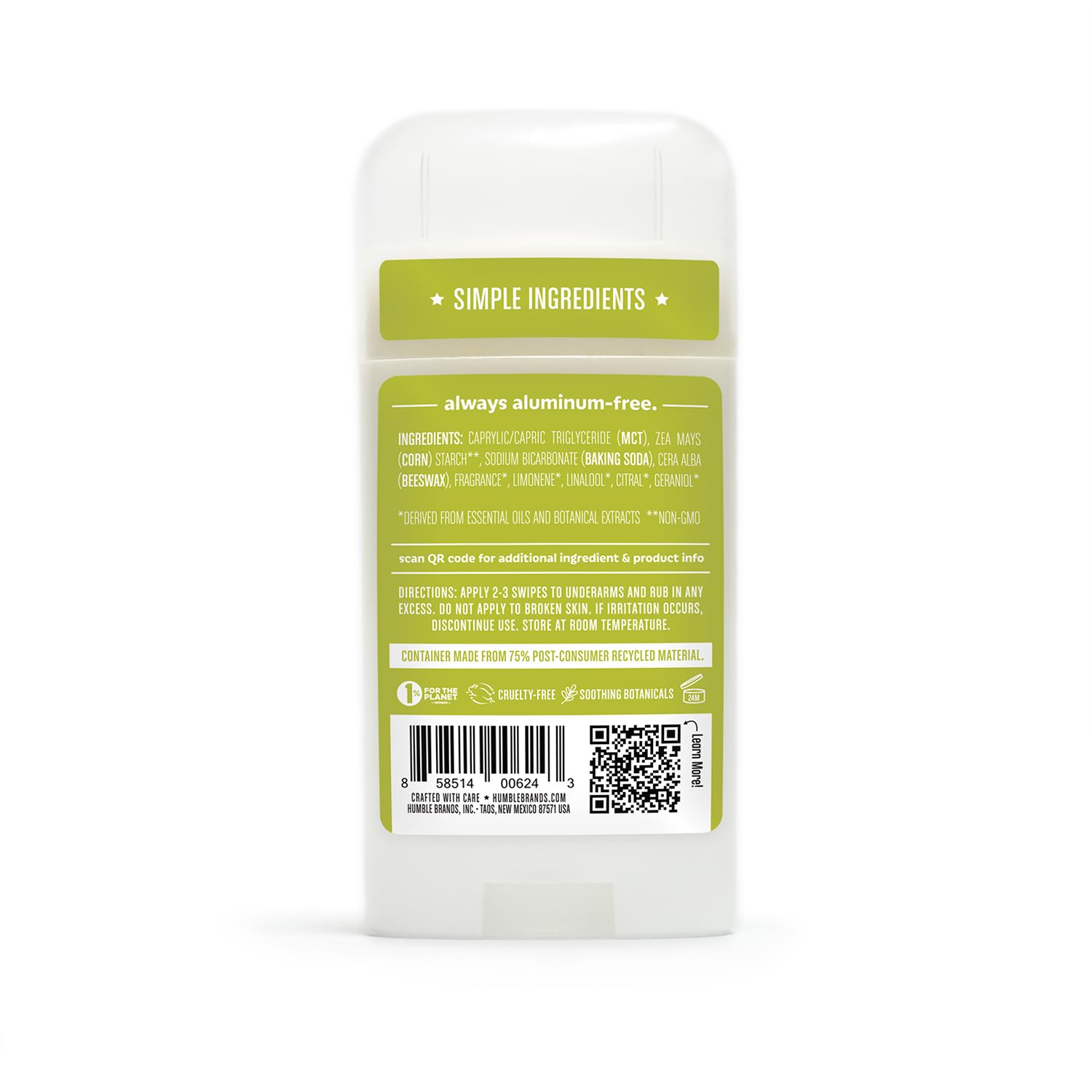 HUMBLE Aluminum-Free Deodorant Stick — Subtle Citrus, Bergamot Ginger, Mountain Lavender, Moroccan Rose | Pack of 3