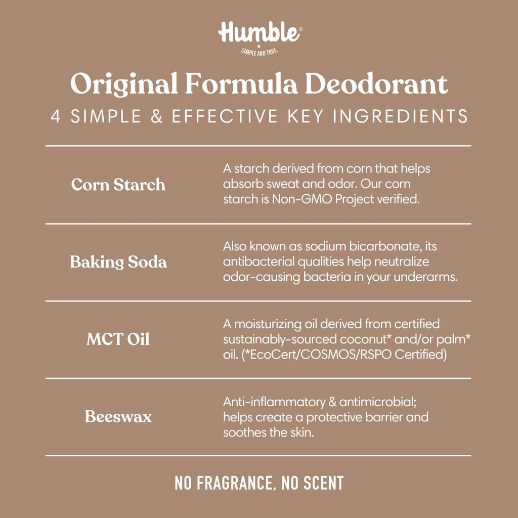 HUMBLE Aluminum-Free Deodorant Stick — Subtle Citrus, Bergamot Ginger, Mountain Lavender, Moroccan Rose | Pack of 3