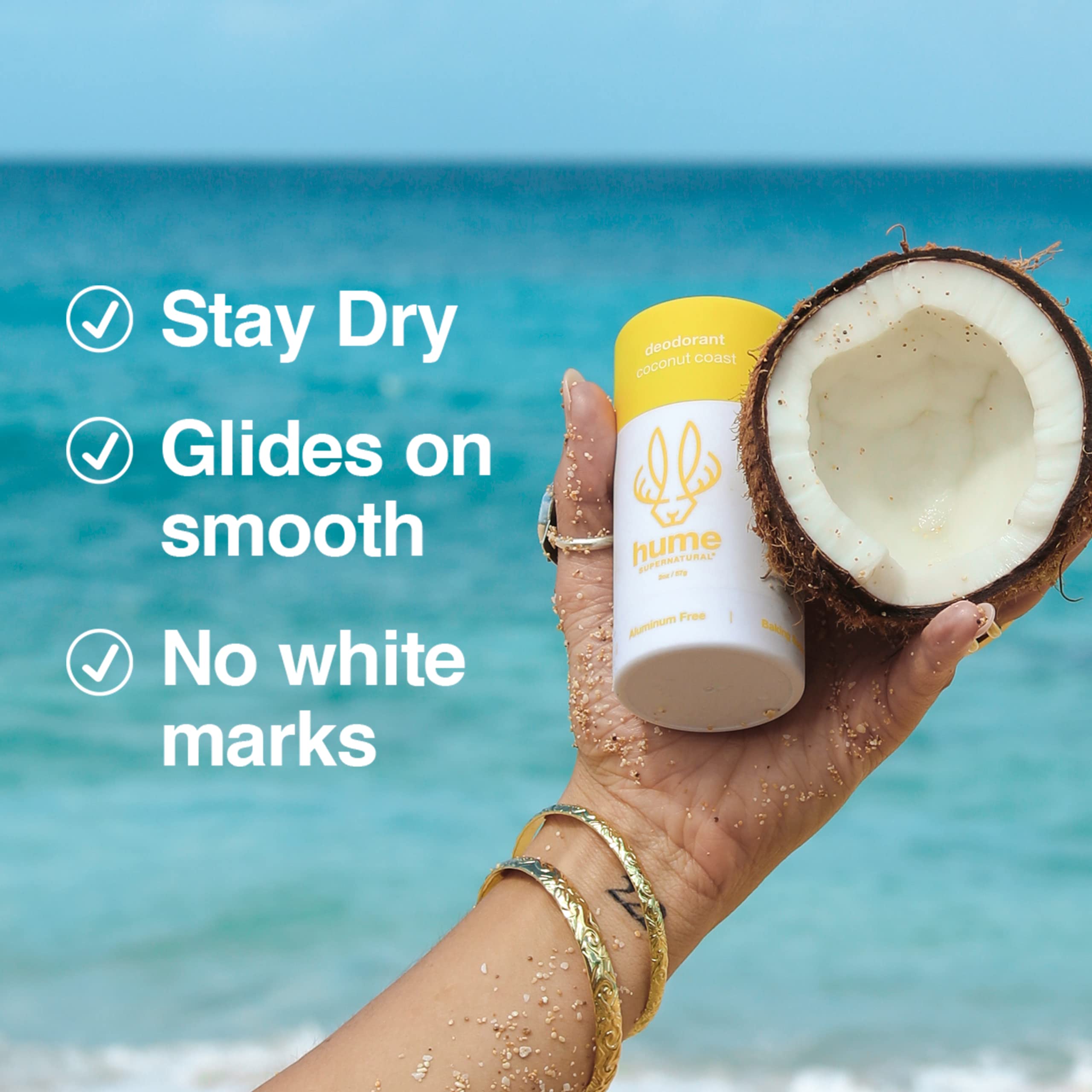 Hume Supernatural Aluminum Free Deodorant - Probiotic, Plant-Based, Coconut Coast 3-Pack