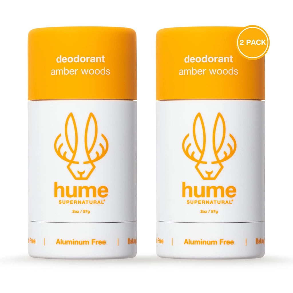 Hume Supernatural Aluminum Free Deodorant for Sensitive Skin – Probiotic, Plant-Based, Amber Woods (2 Pack)