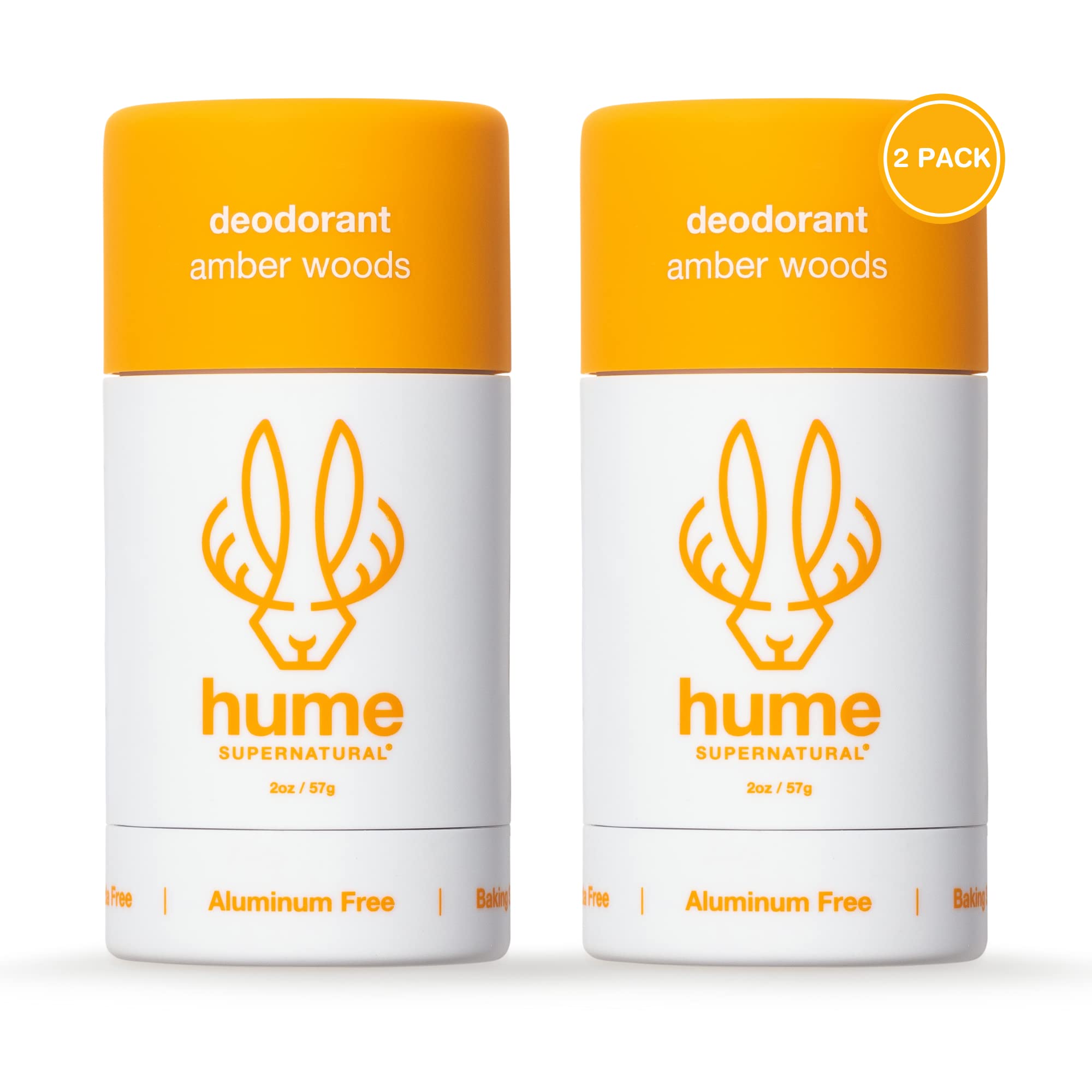Hume Supernatural Aluminum Free Deodorant for Sensitive Skin – Probiotic, Plant-Based, Amber Woods (2 Pack)