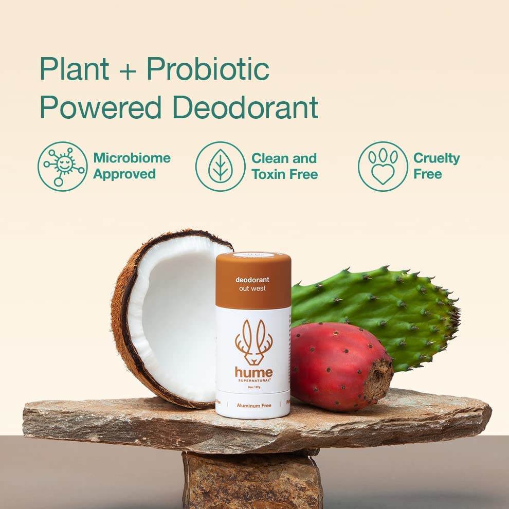 Hume Supernatural Aluminum-Free Deodorant – Probiotic & Plant-Based, 3-Pack (Out West)