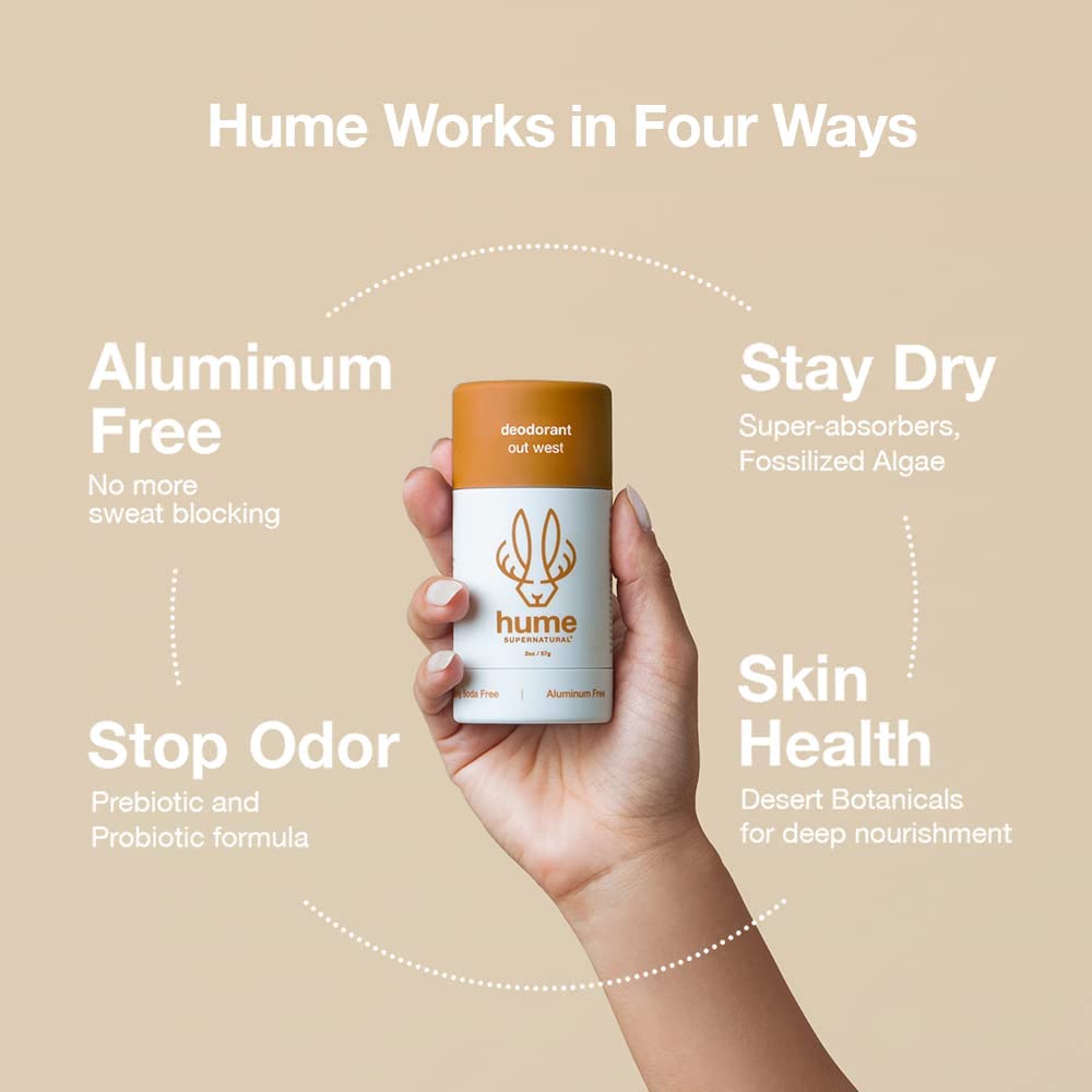 Hume Supernatural Aluminum-Free Deodorant – Probiotic & Plant-Based, 3-Pack (Out West)