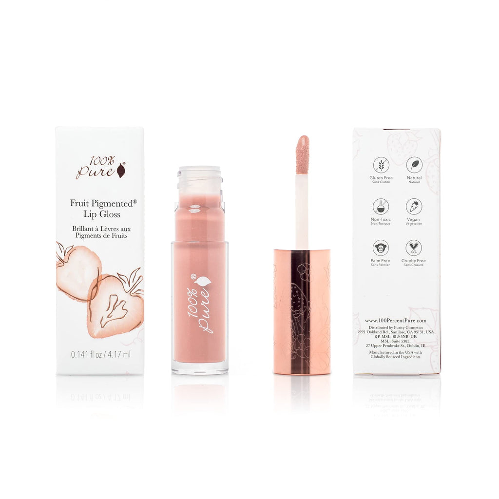 100% PURE Lip Gloss Naked — Fruit Pigmented, Warm Peachy Nude, High Shine