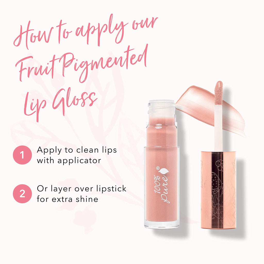 100% PURE Lip Gloss Naked — Fruit Pigmented, Warm Peachy Nude, High Shine