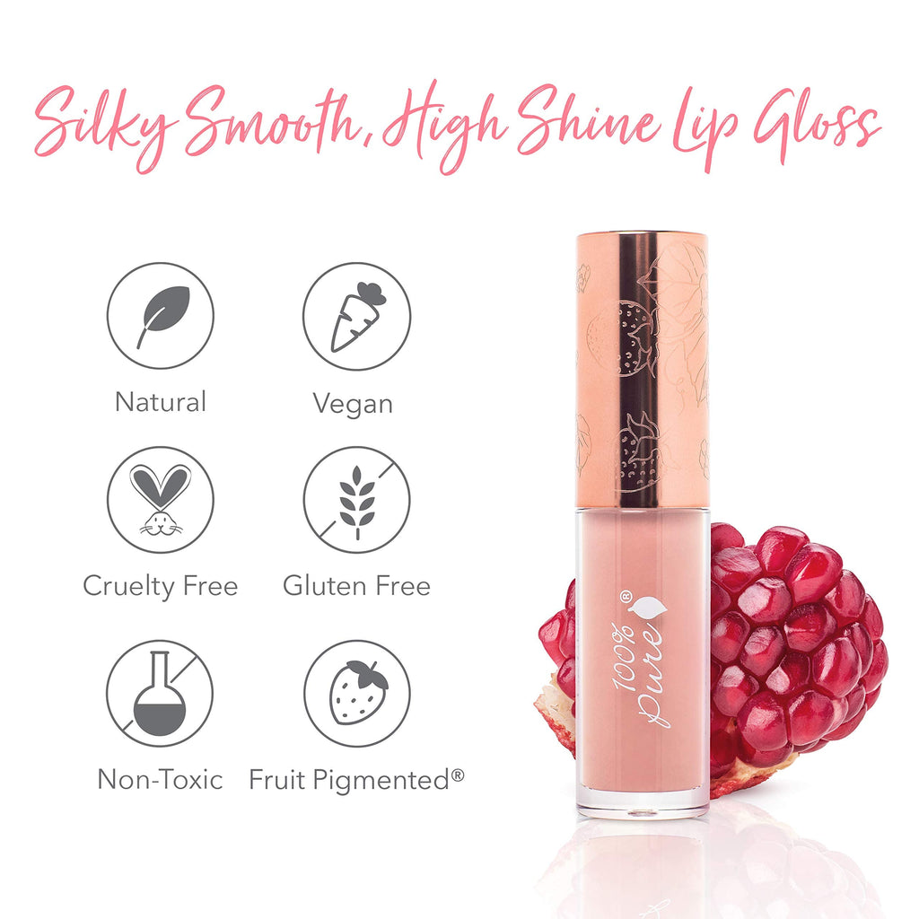 100% PURE Lip Gloss Naked — Fruit Pigmented, Warm Peachy Nude, High Shine