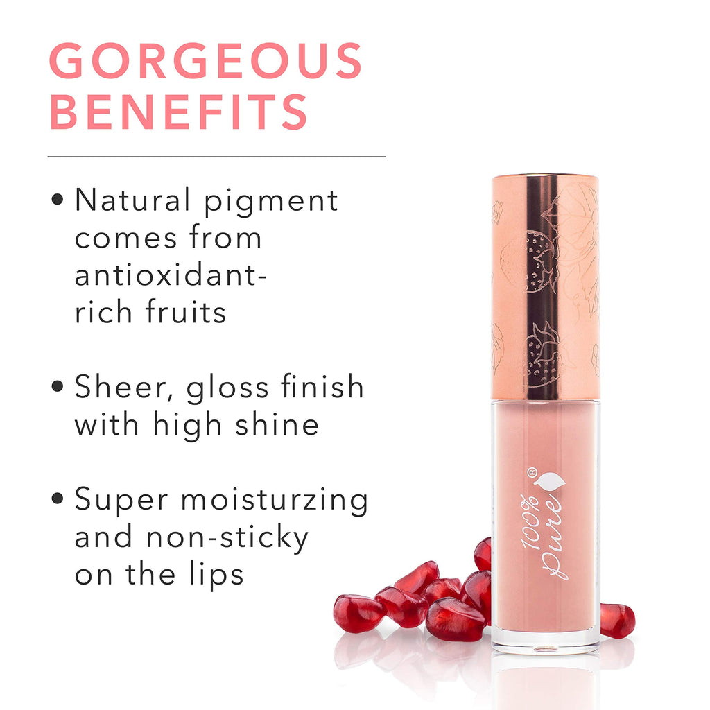 100% PURE Lip Gloss Naked — Fruit Pigmented, Warm Peachy Nude, High Shine