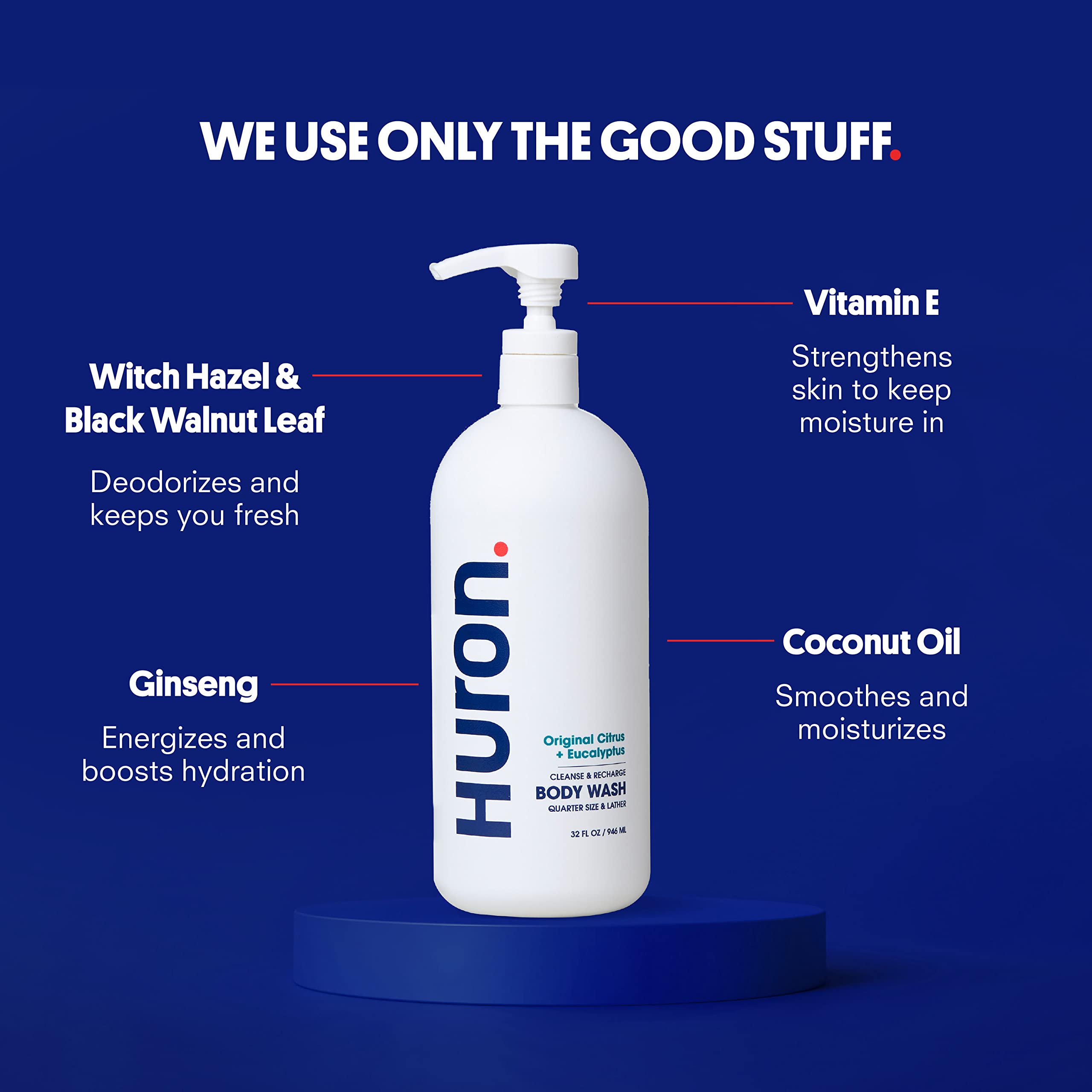 Huron Men's Moisturizing Body Wash – Crisp Citrus, Eucalyptus & Aromatic Greens (32 oz)