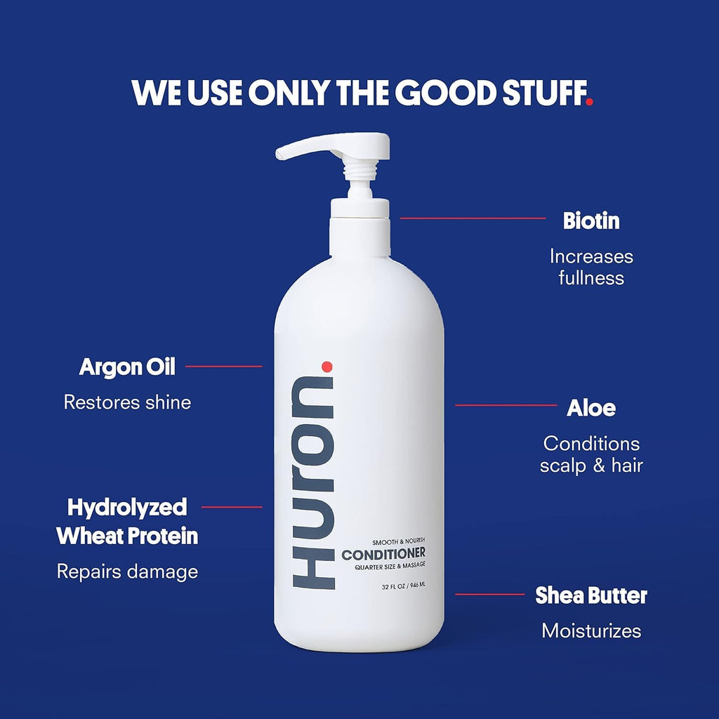 Huron Jumbo Shower Kit for Men – 30.3 oz Shampoo, Conditioner & Body Wash (Sandalwood & Black Pepper)