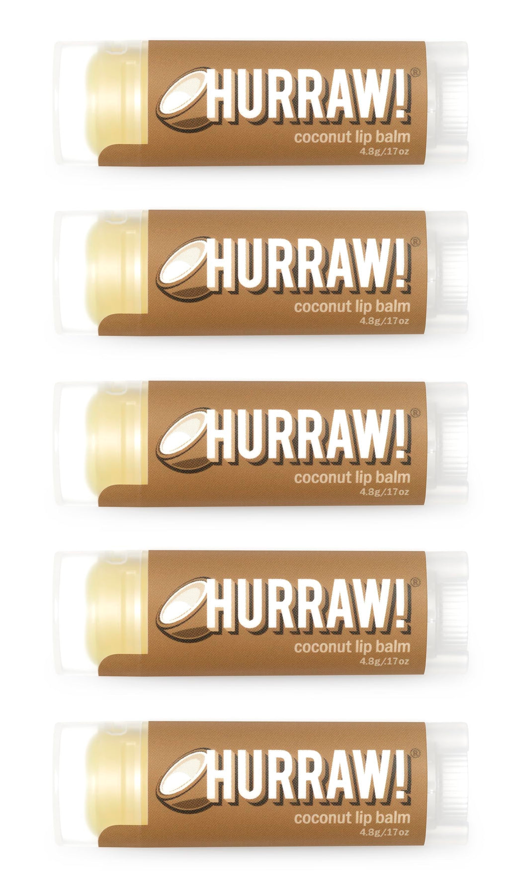 Hurraw! Coconut Lip Balm 5-Pack – Organic, Vegan, Gluten-Free