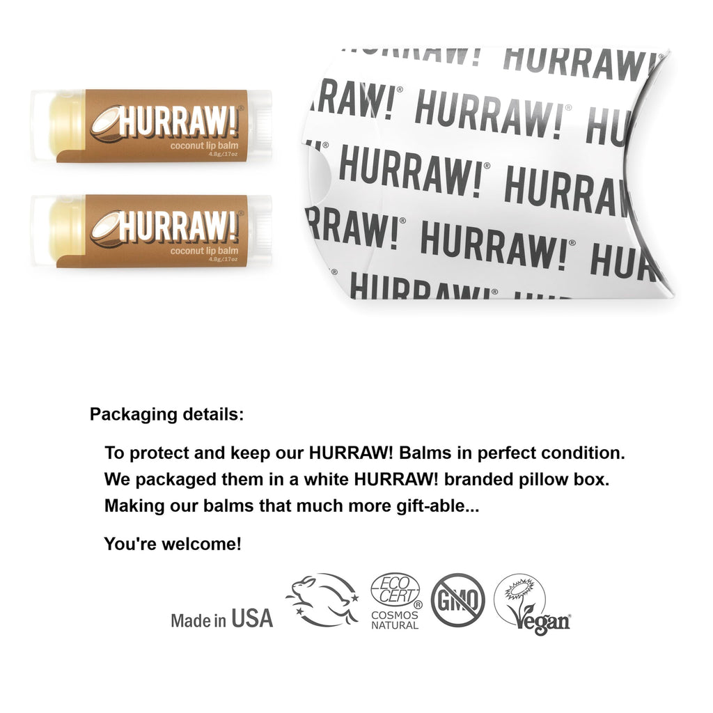 Hurraw! Coconut Lip Balm – 2 Pack | Organic, Vegan, Cruelty-Free, Gluten Free | Made in USA