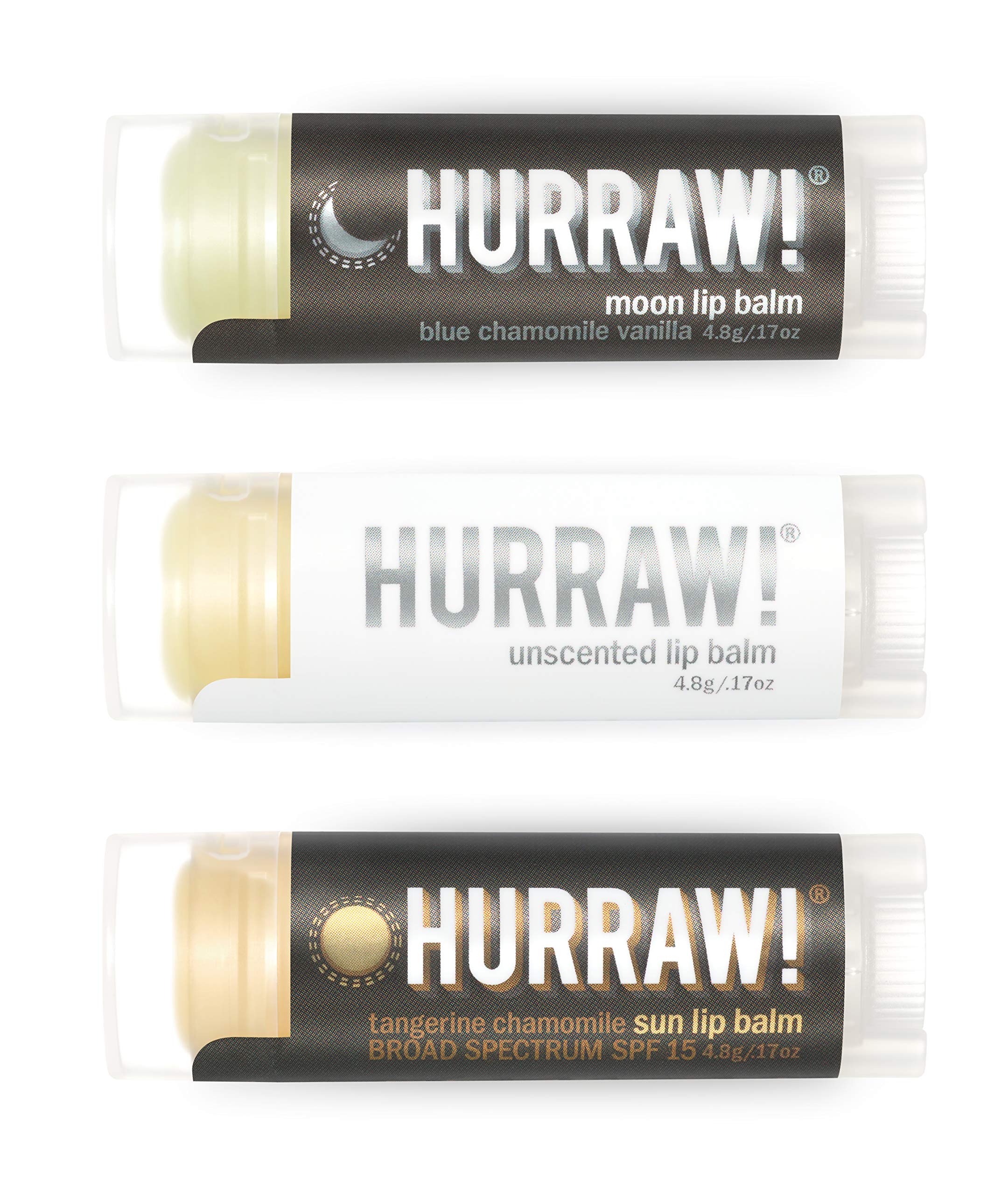 Hurraw! Moon Night Treatment Lip Balms – SPF15 Unscented, 3 Pack | Organic, Vegan, Cruelty Free, Made in USA
